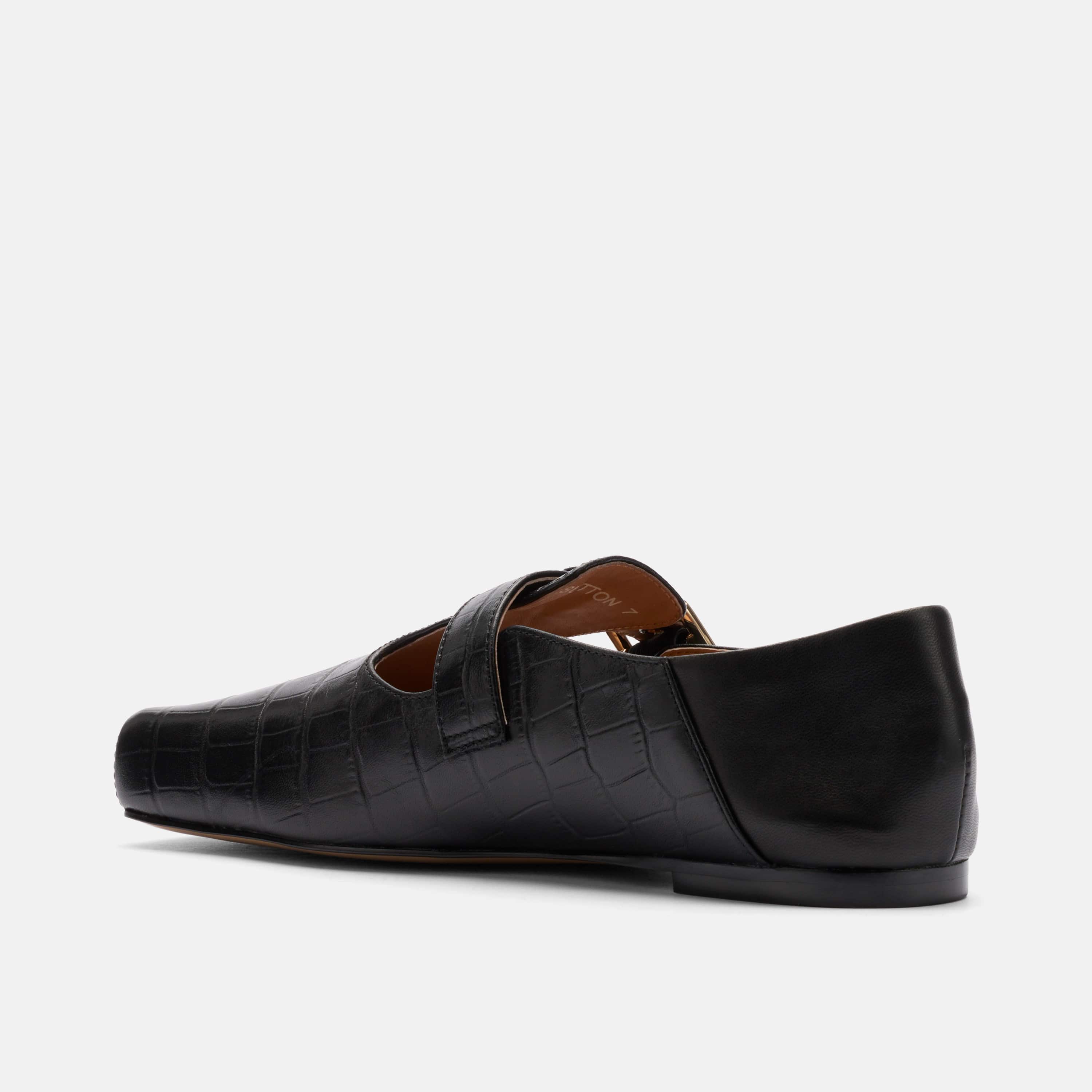 Sutton Black Croc Leather Mary Jane Flat