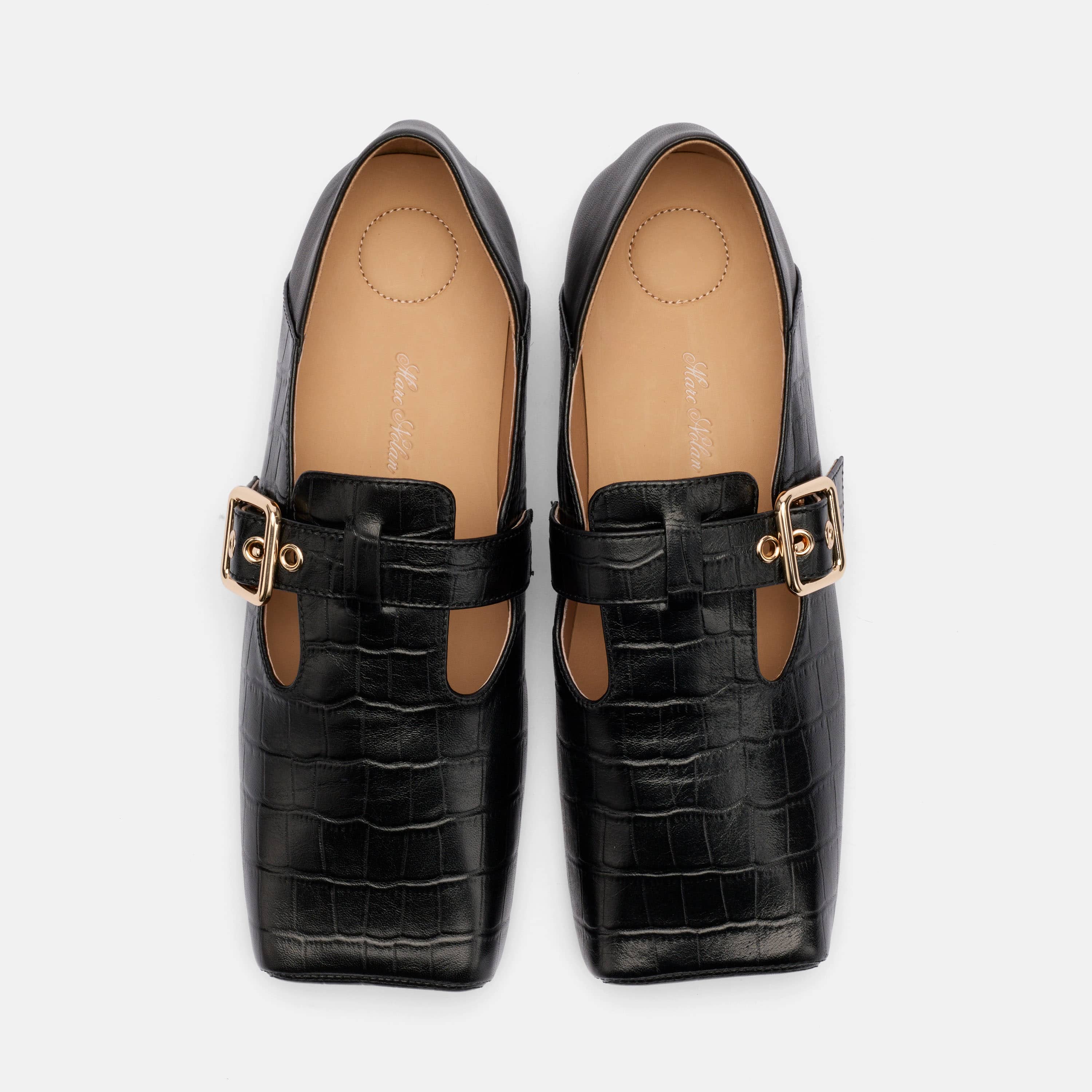 Sutton Black Croc Leather Mary Jane Flat