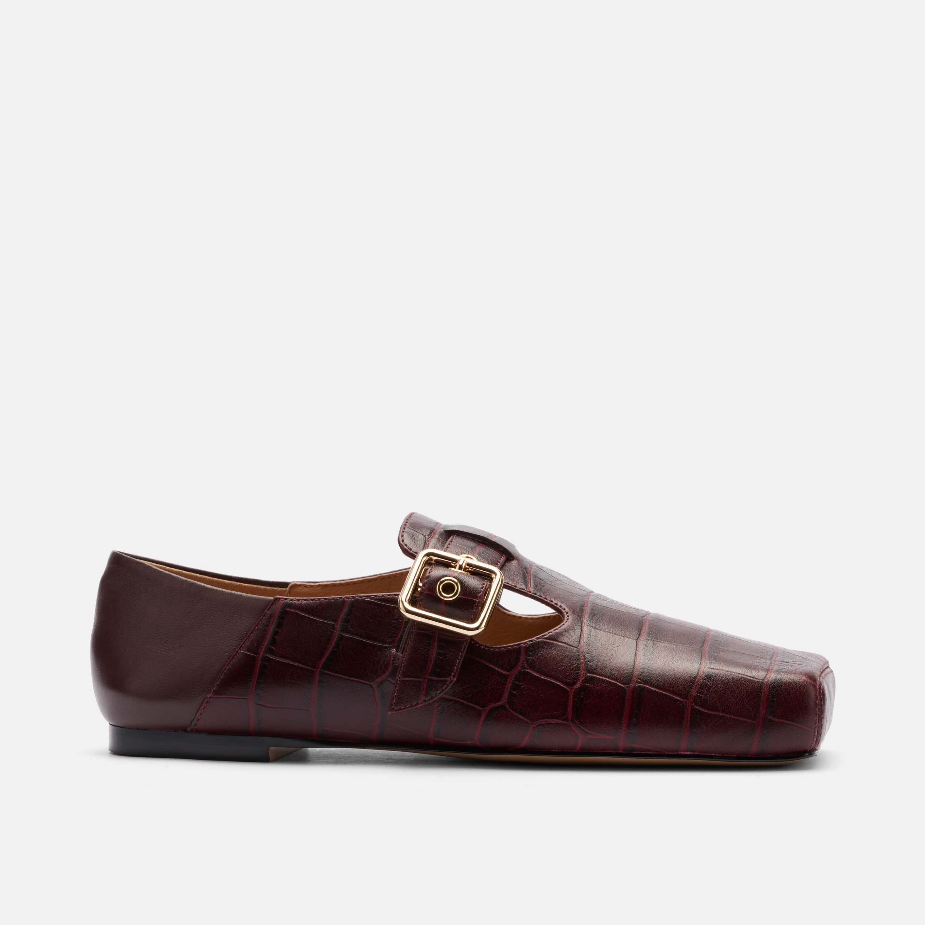 Sutton Bordeaux Croc Leather Mary Jane Flat