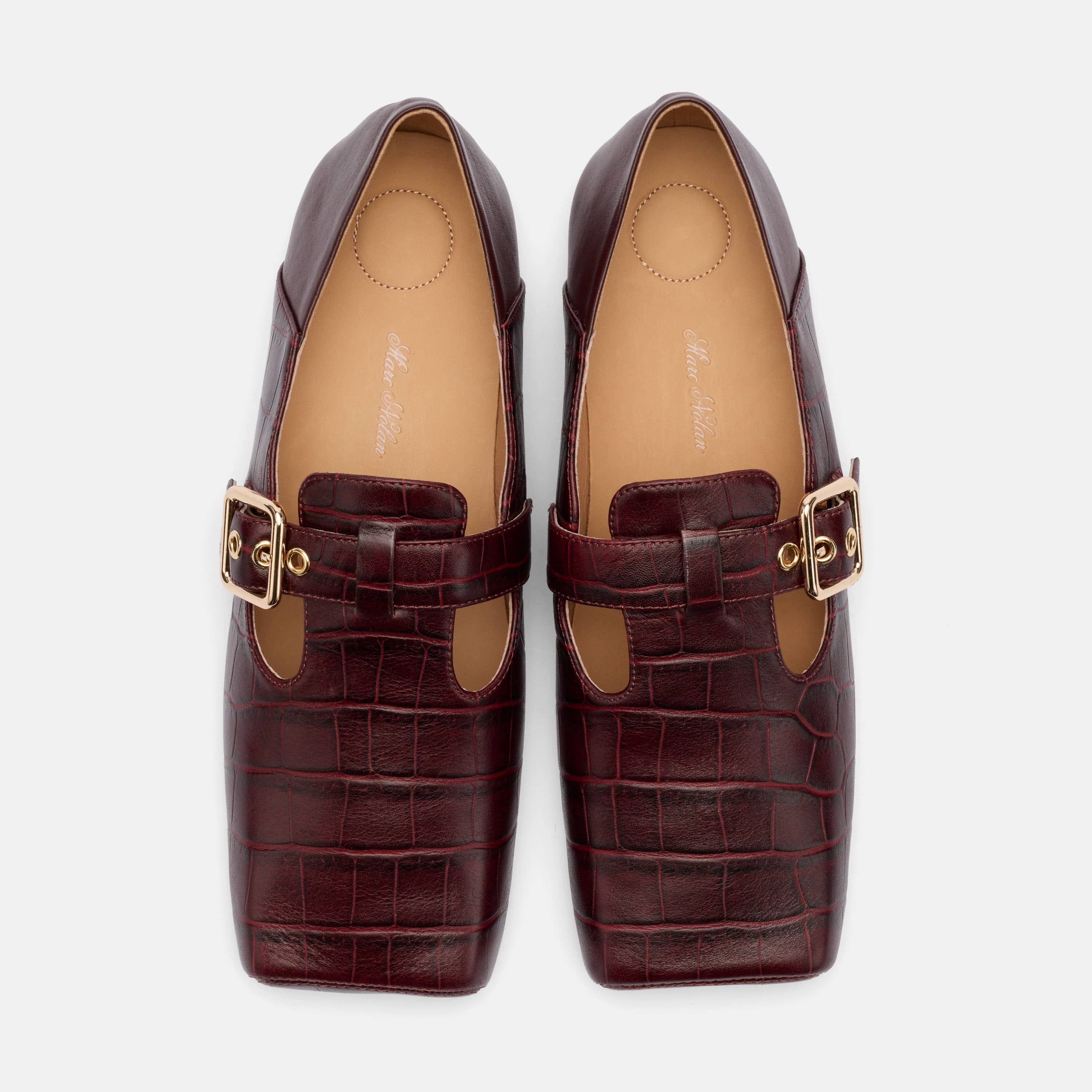 Sutton Bordeaux Croc Leather Mary Jane Flat