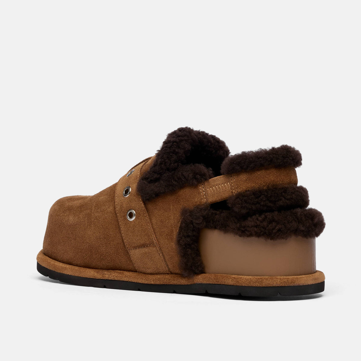 Teddy Wheat Suede Shearling Buckle Clog