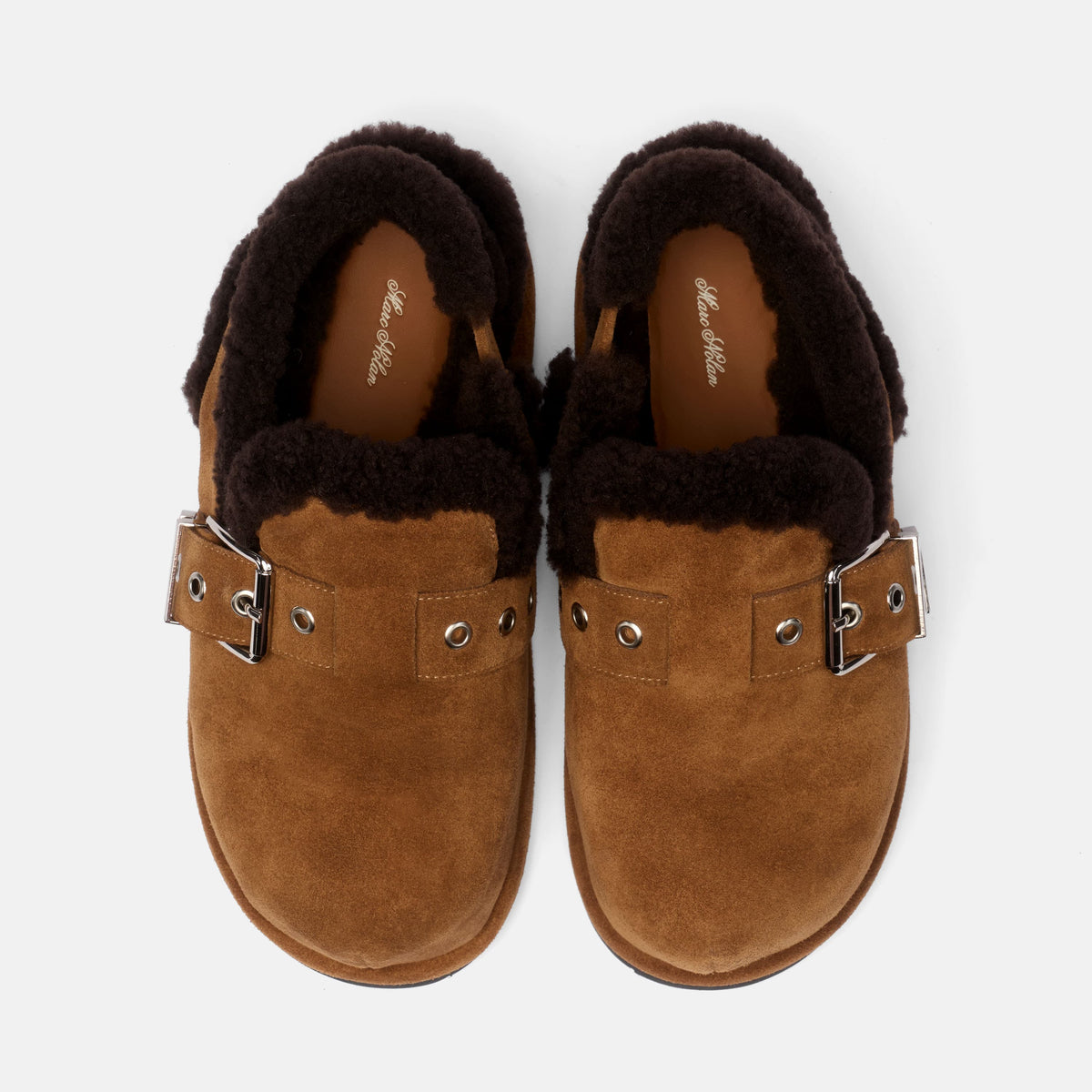 Teddy Wheat Suede Shearling Buckle Clog