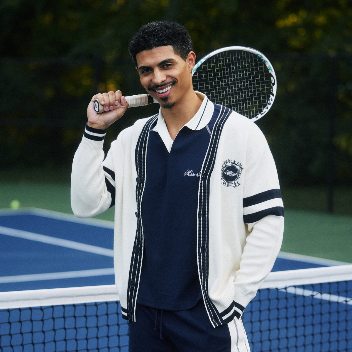 Marc Nolan Cream/Navy Varsity Sweater - Unisex