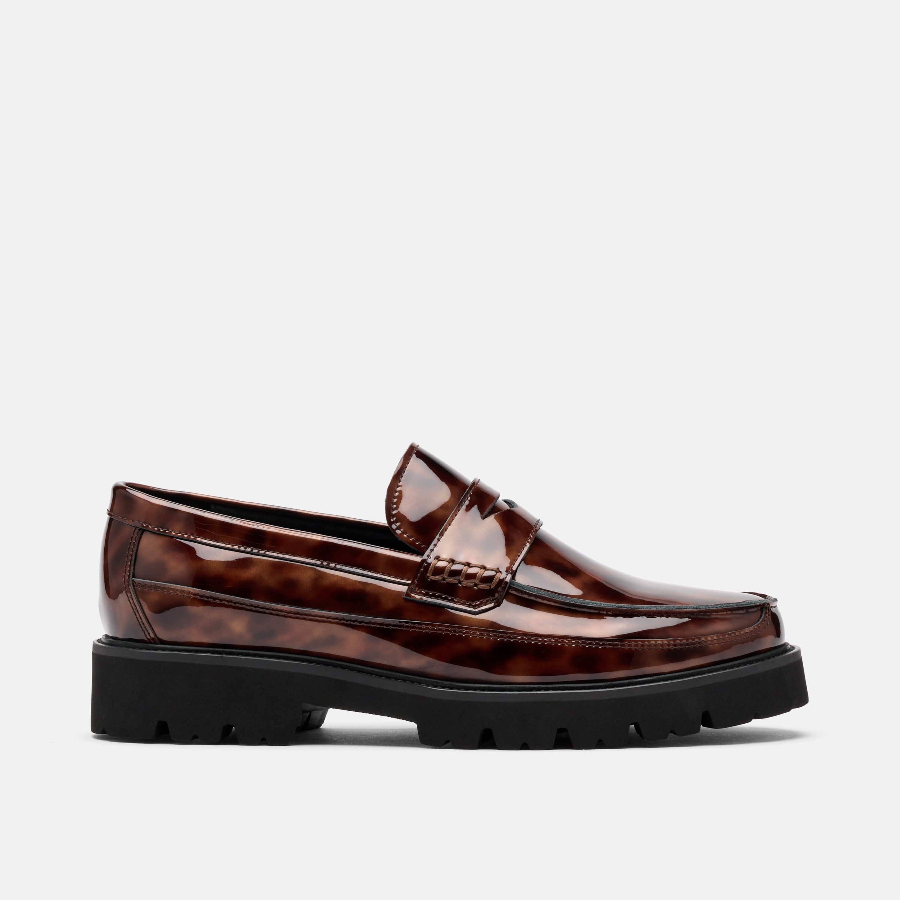 Adler Tortoiseshell Patent Leather Lug Penny Loafers