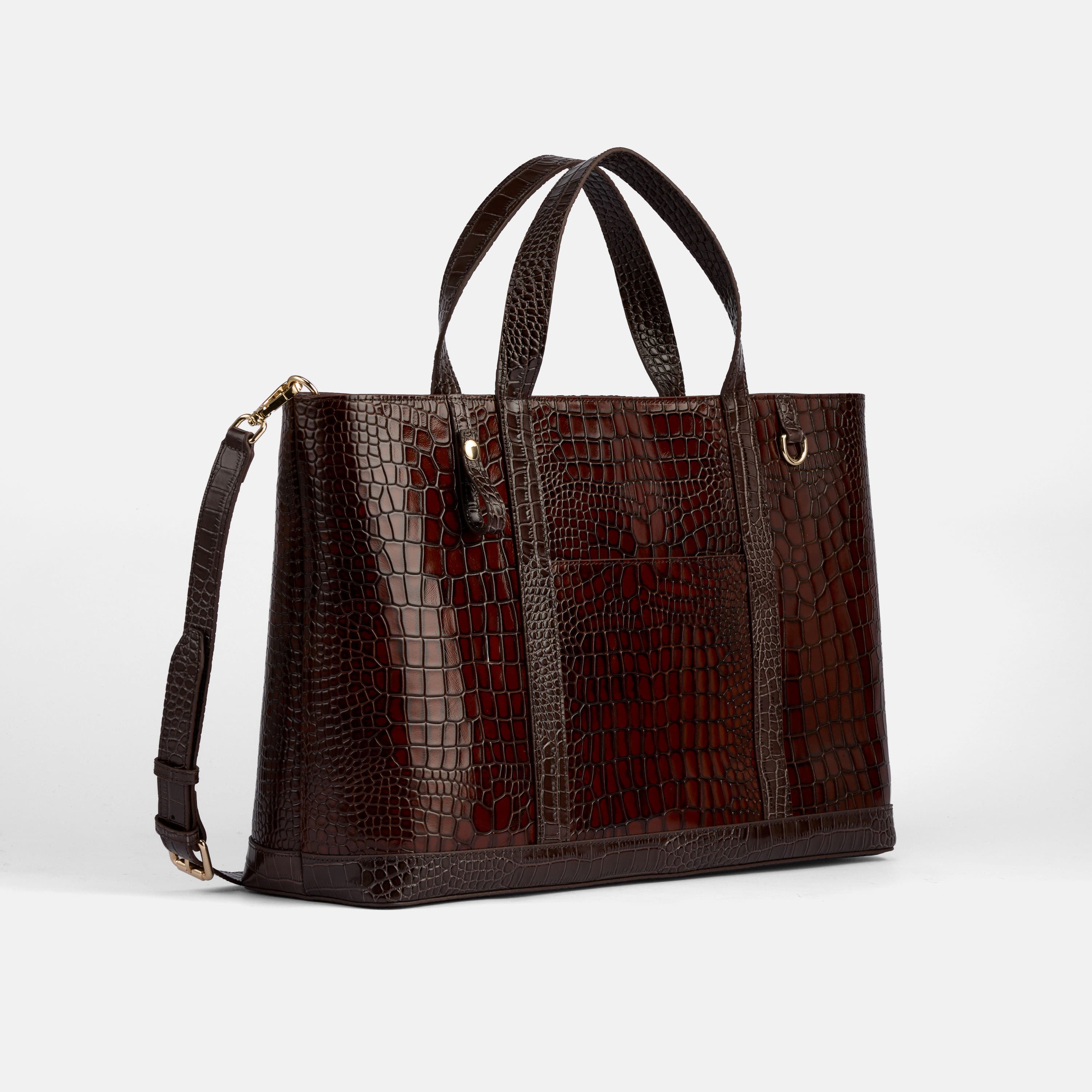 Marc Nolan Tote - Brown Crocskin Leather