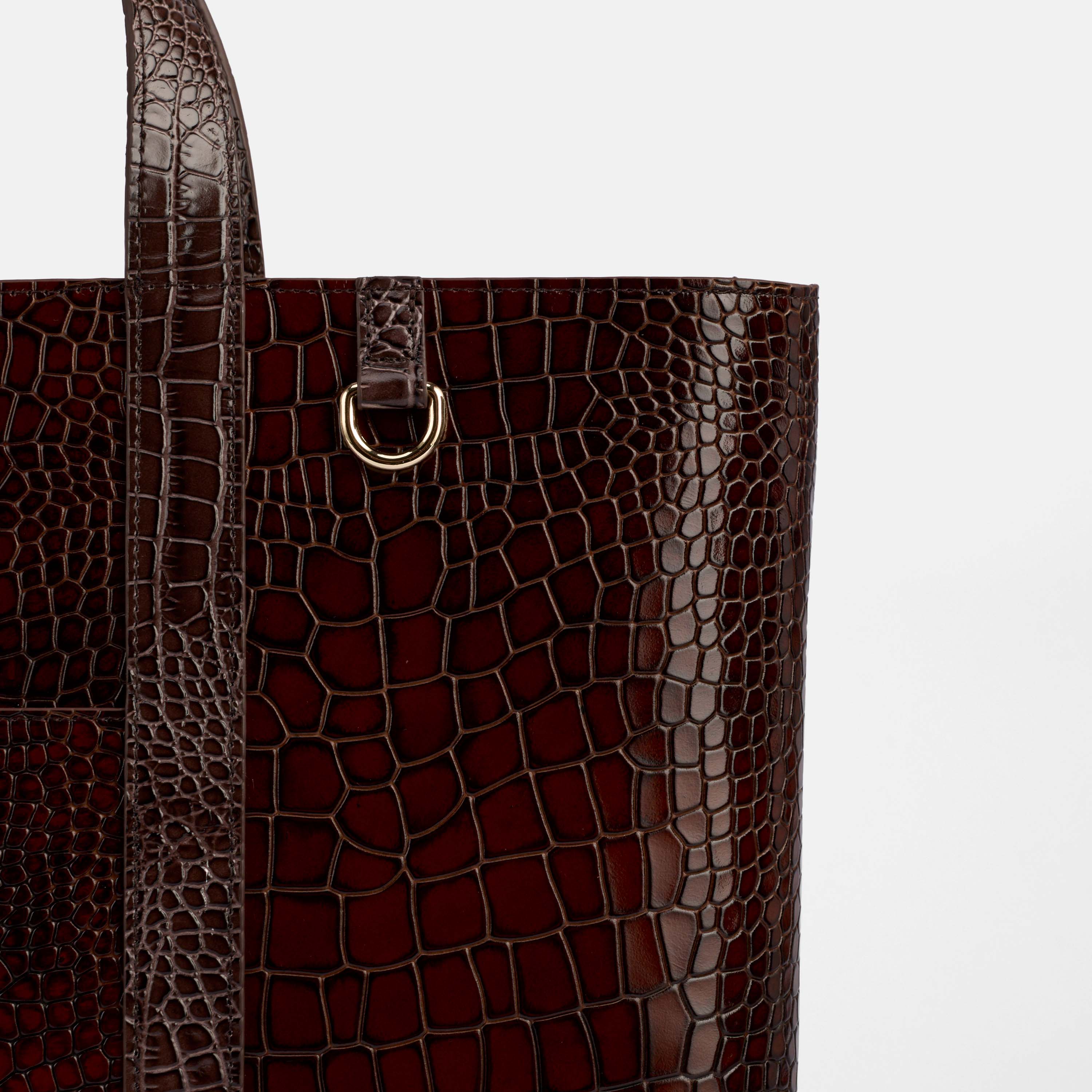 Marc Nolan Tote - Brown Crocskin Leather