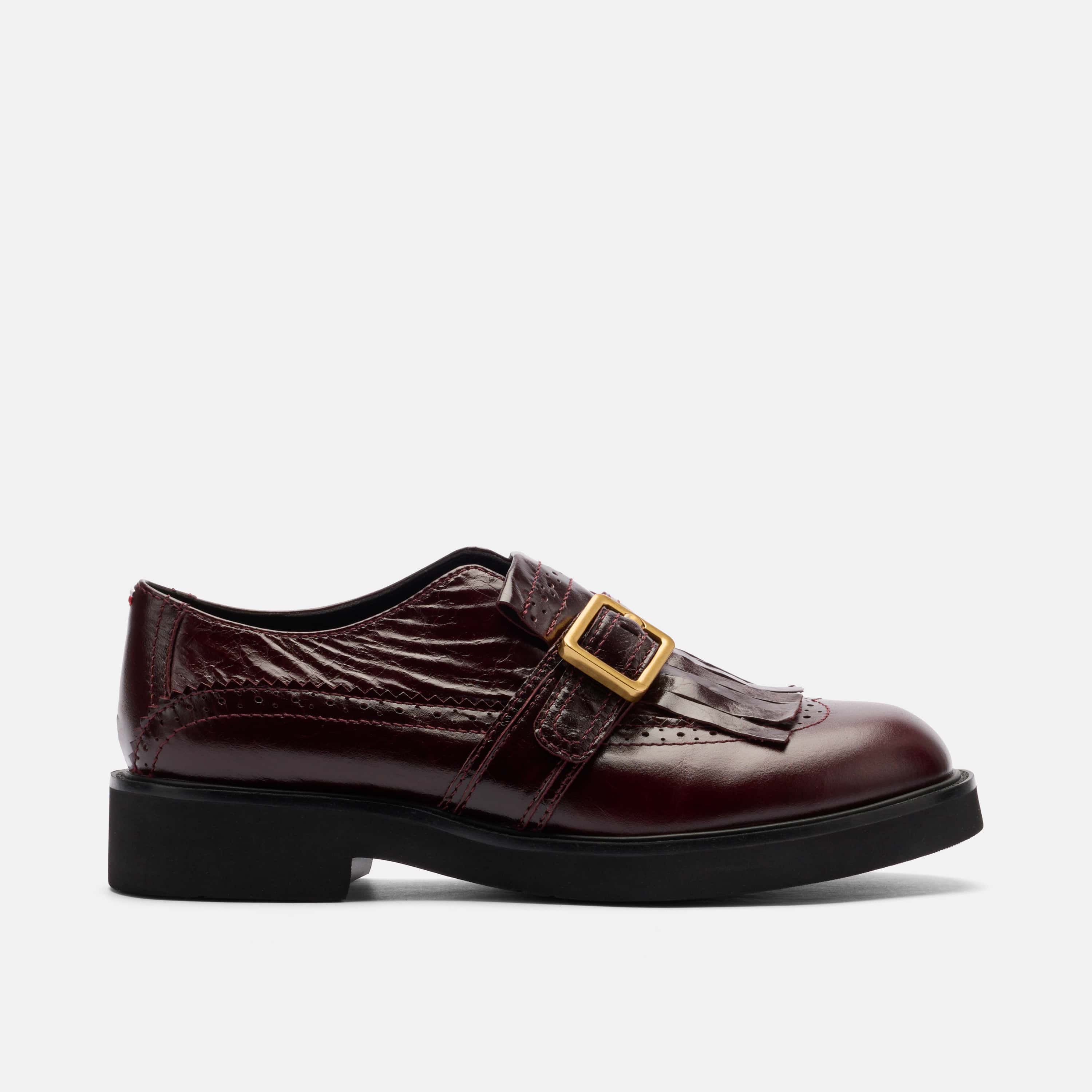 Vaughn Burgundy Patent Fringed Monk Strap Shoe