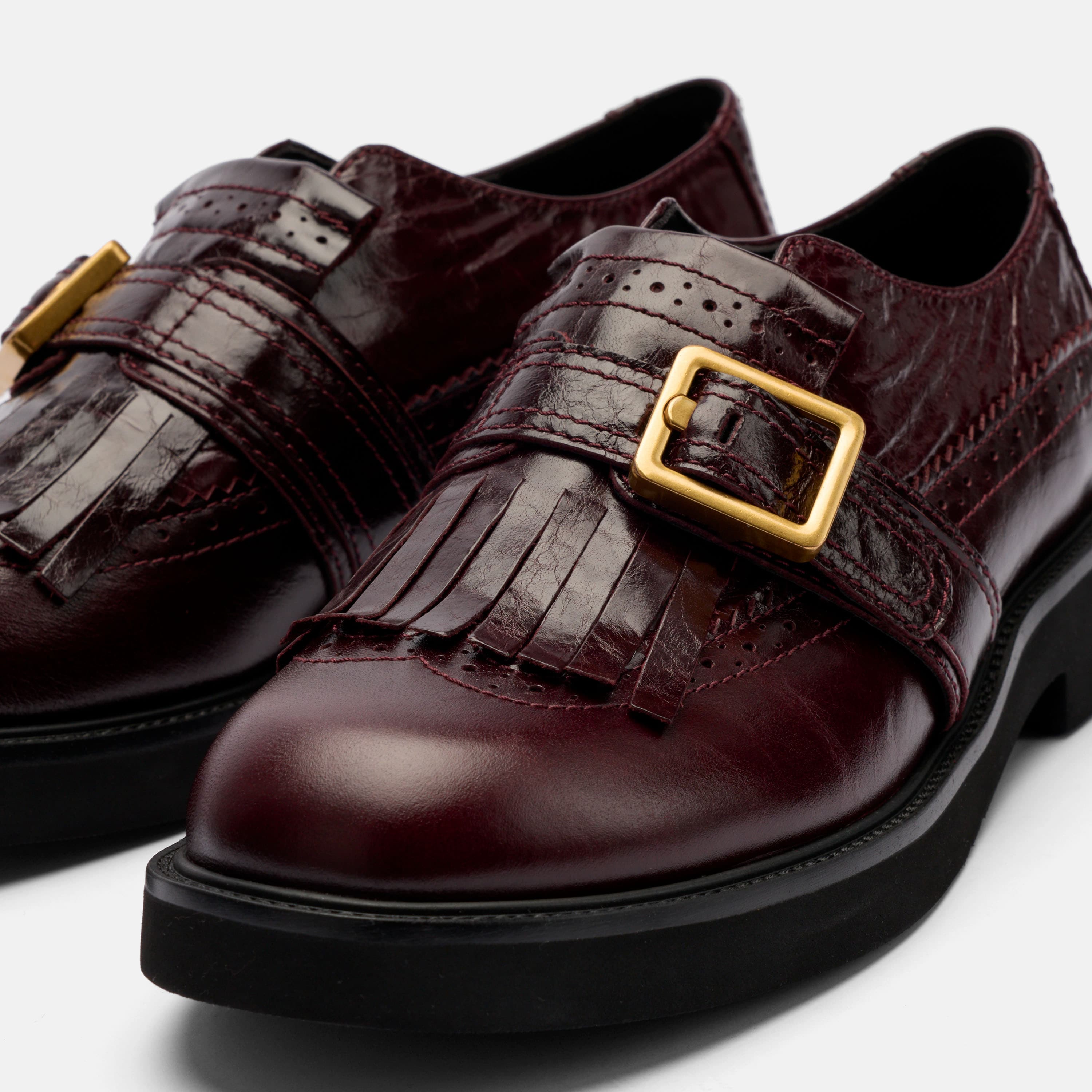 Vaughn Burgundy Patent Fringed Monk Strap Shoe