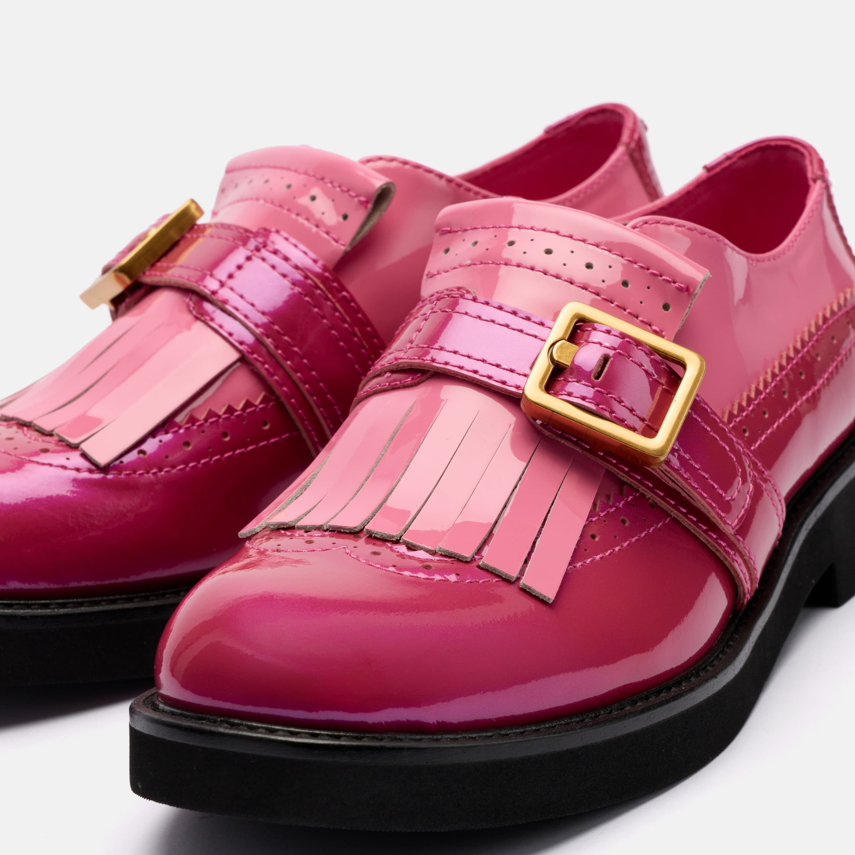 Vaughn Pink Patent Colorblock Fringed Monk Strap Shoe