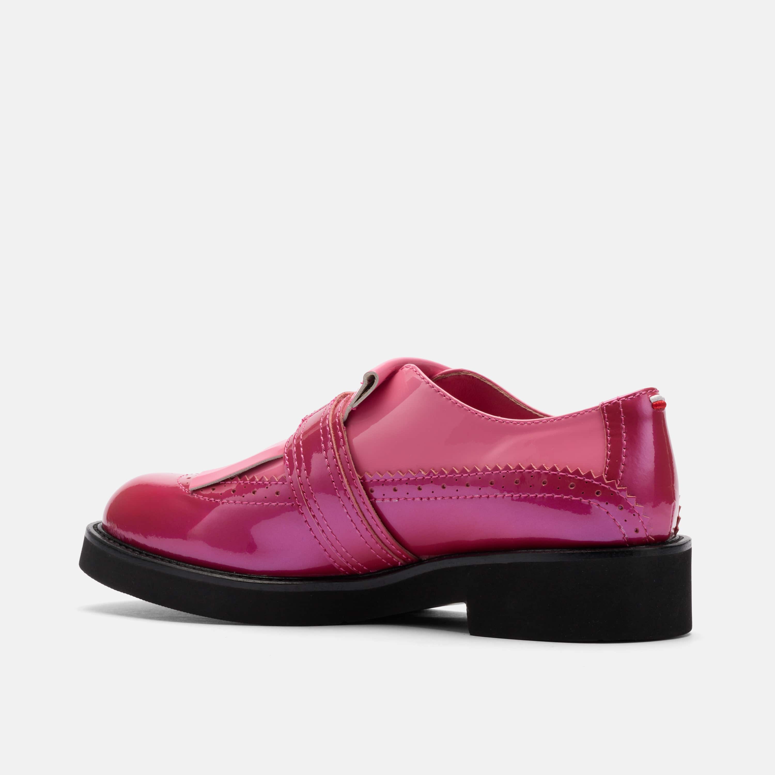 Vaughn Pink Patent Colorblock Fringed Monk Strap Shoe