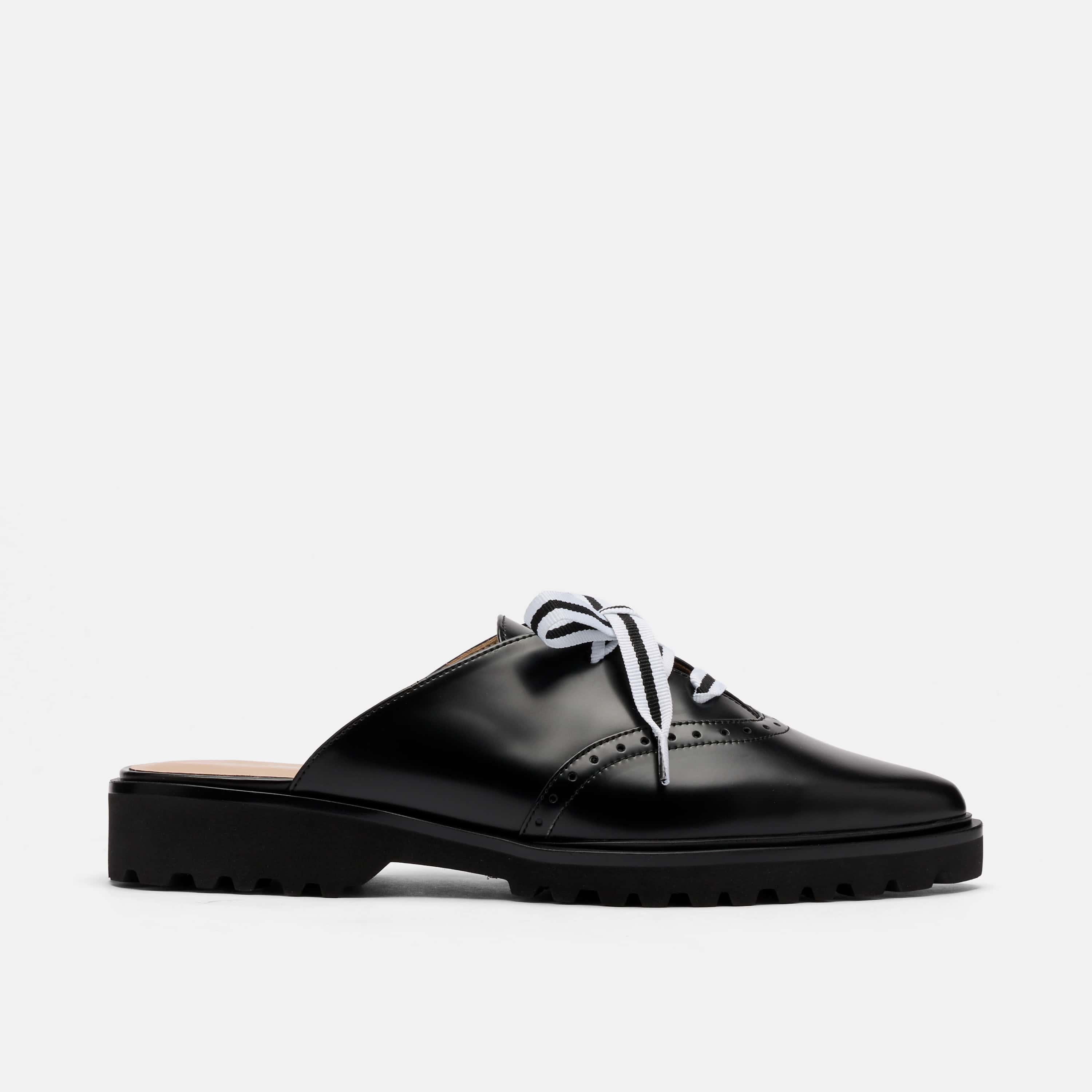 Vera Black Leather Oxford Mules