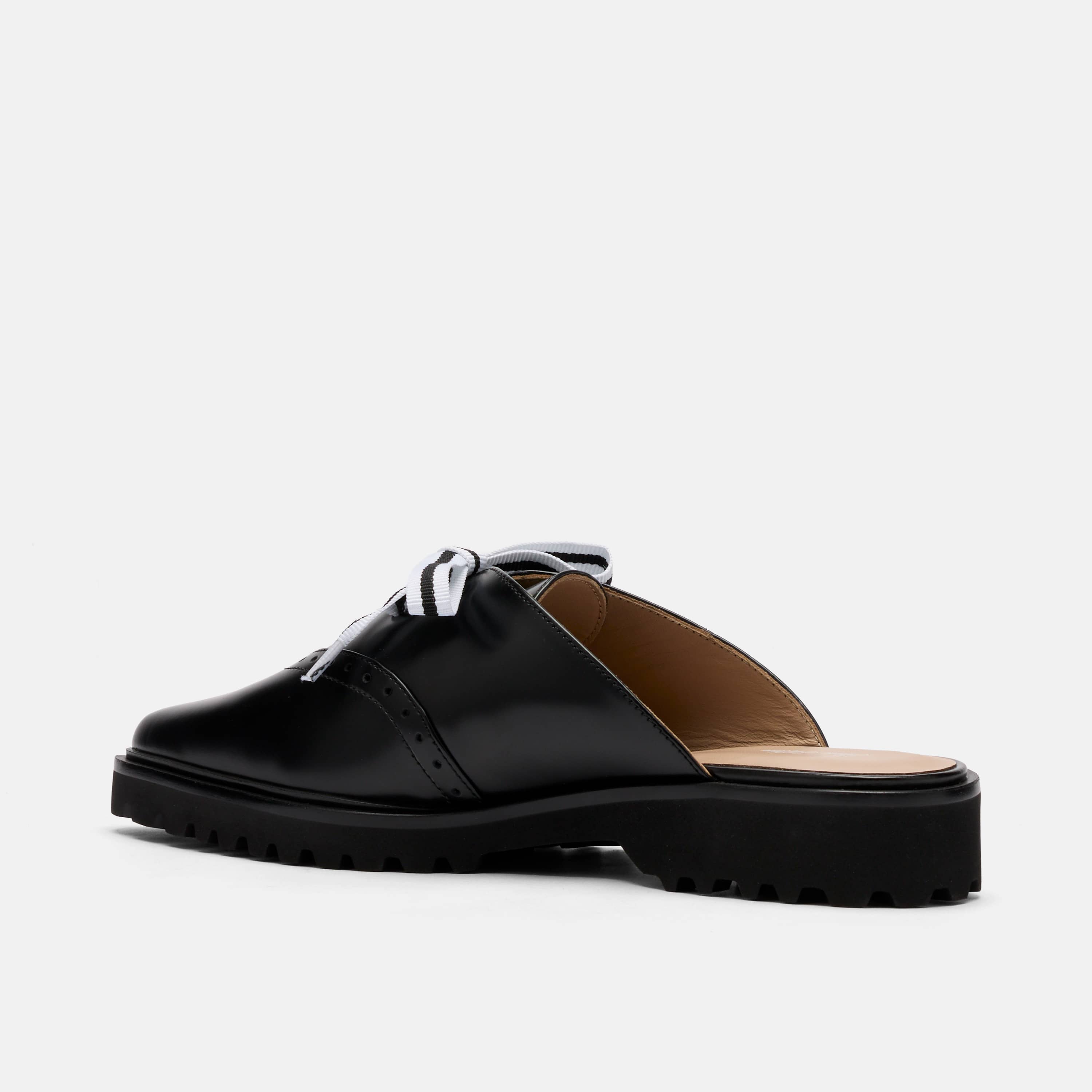 Vera Black Leather Oxford Mules