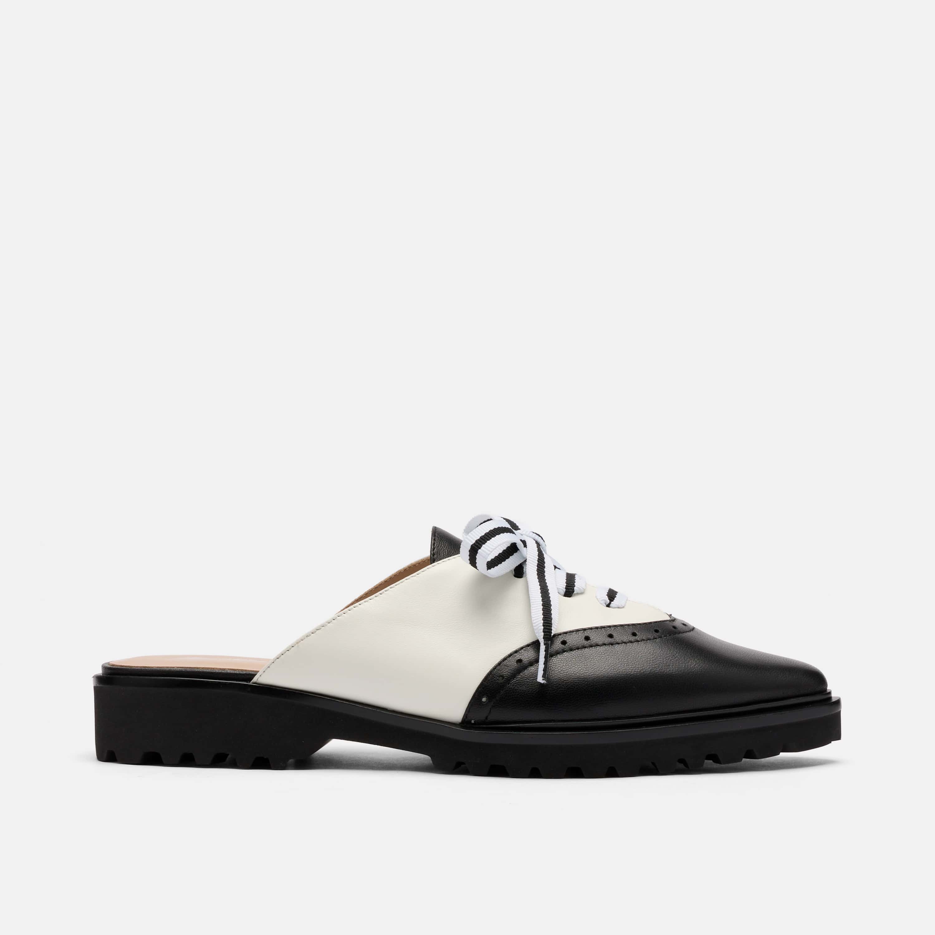 Vera Black/White Leather Oxford Mules