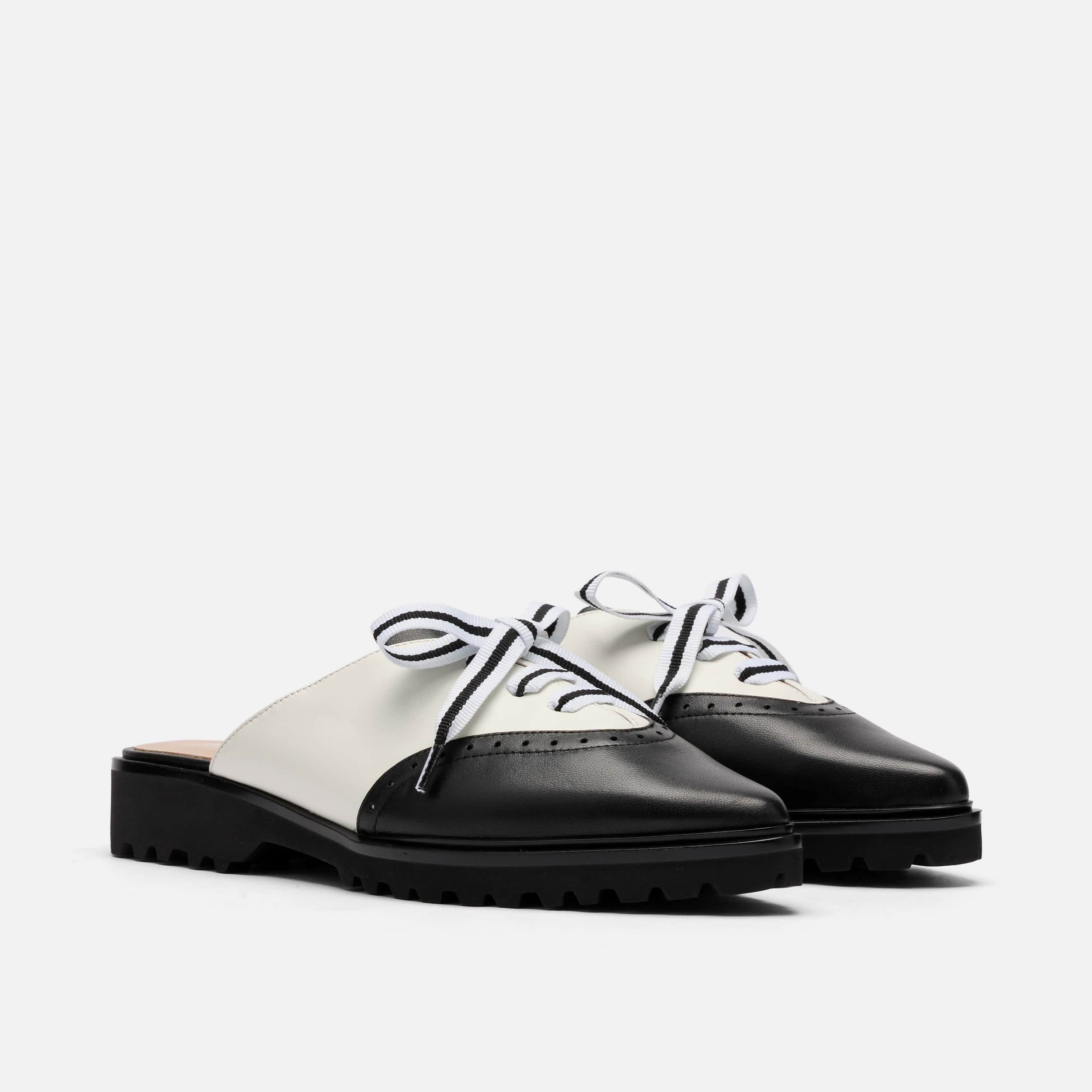 Vera Black/White Leather Oxford Mules