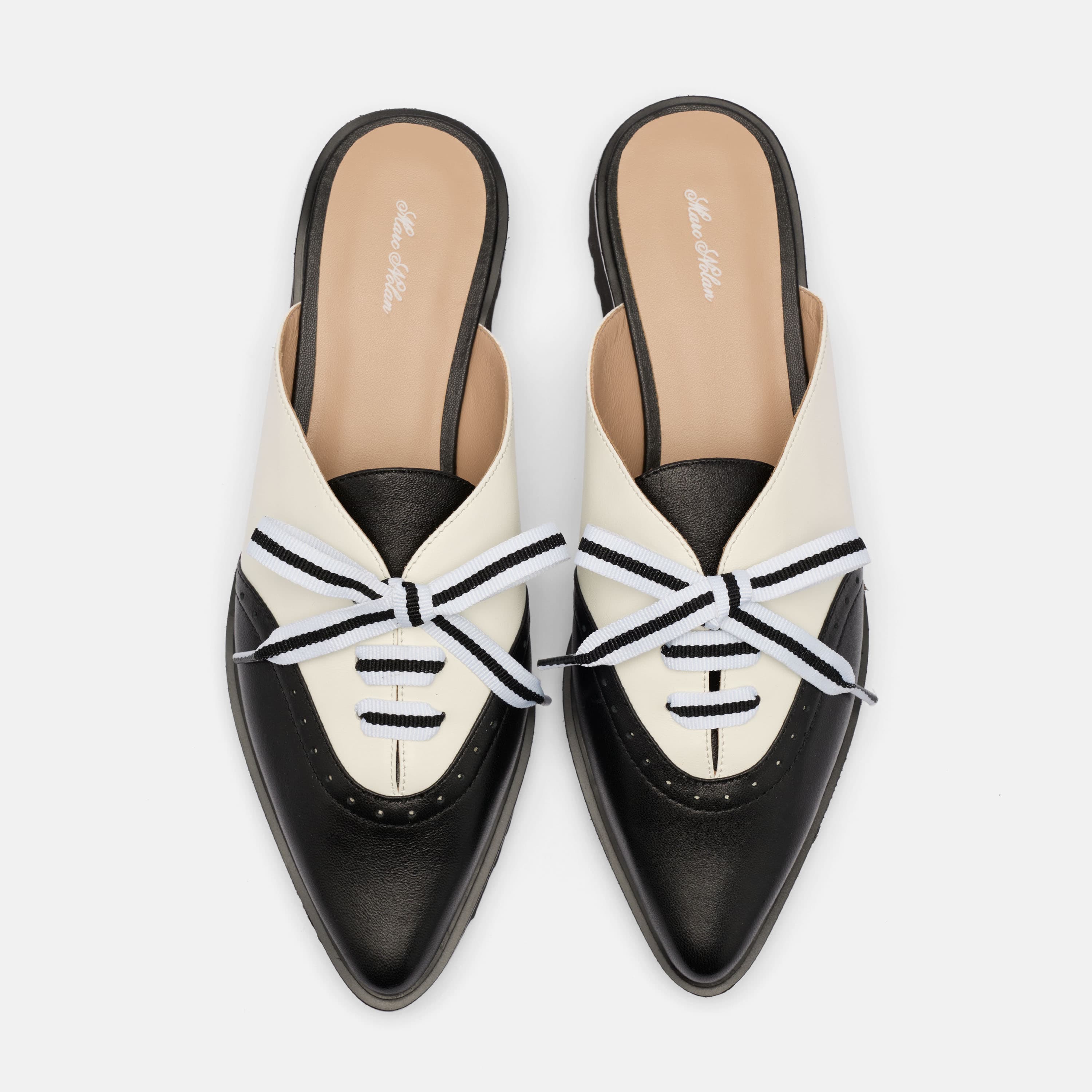 Vera Black/White Leather Oxford Mules