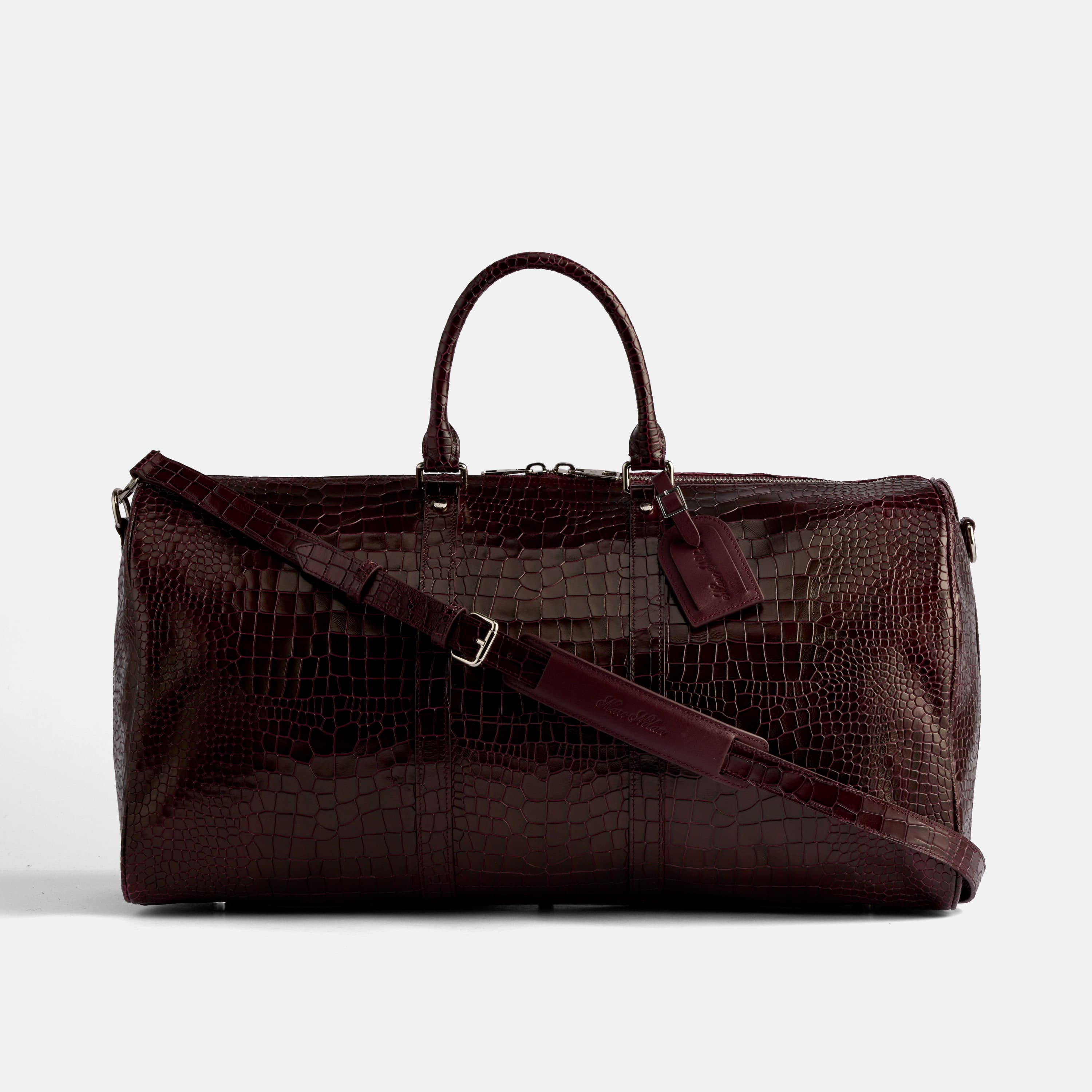 Marc Nolan Large Weekender Duffle Bag - Burgundy Crocskin