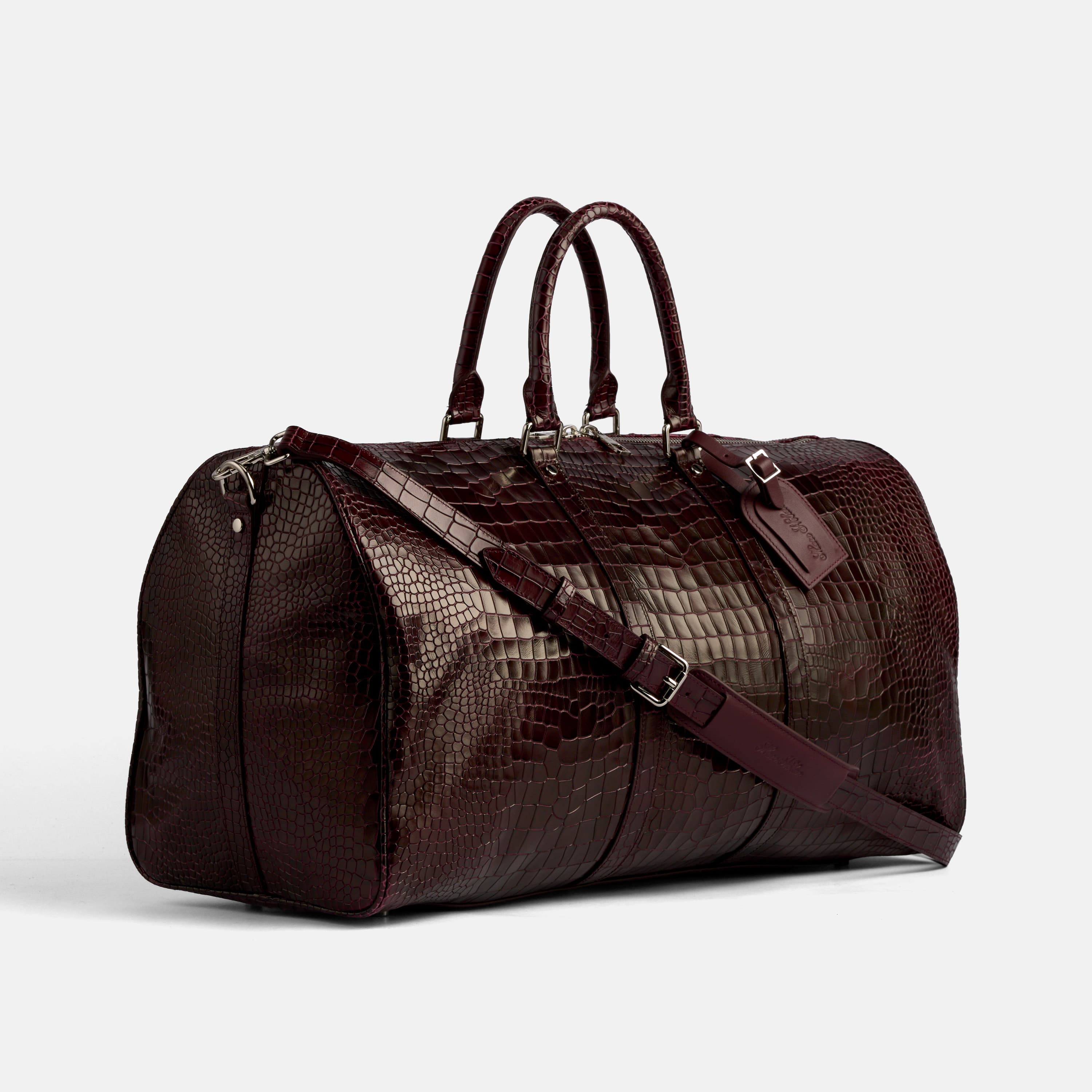 Marc Nolan Large Weekender Duffle Bag - Burgundy Crocskin