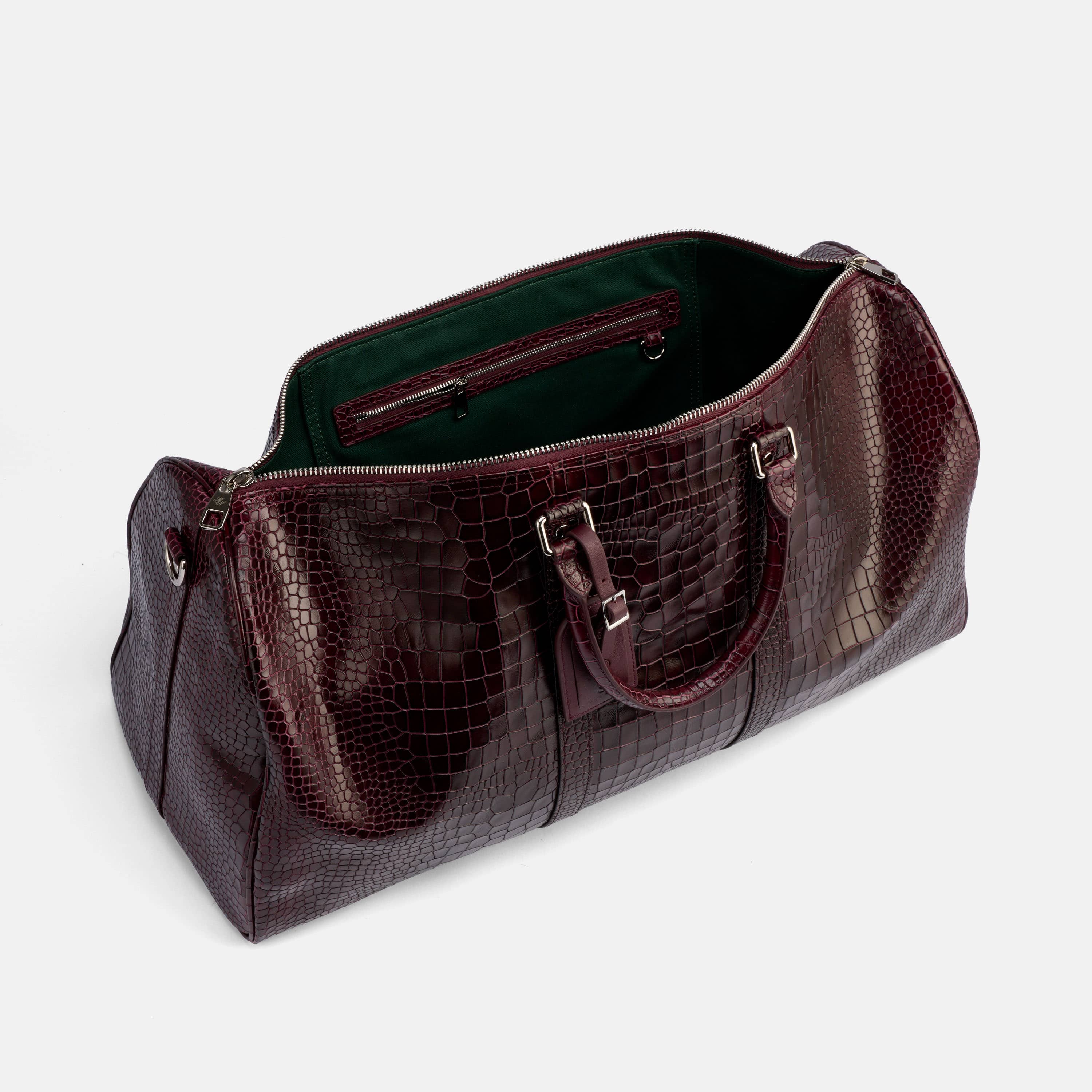 Marc Nolan Large Weekender Duffle Bag - Burgundy Crocskin