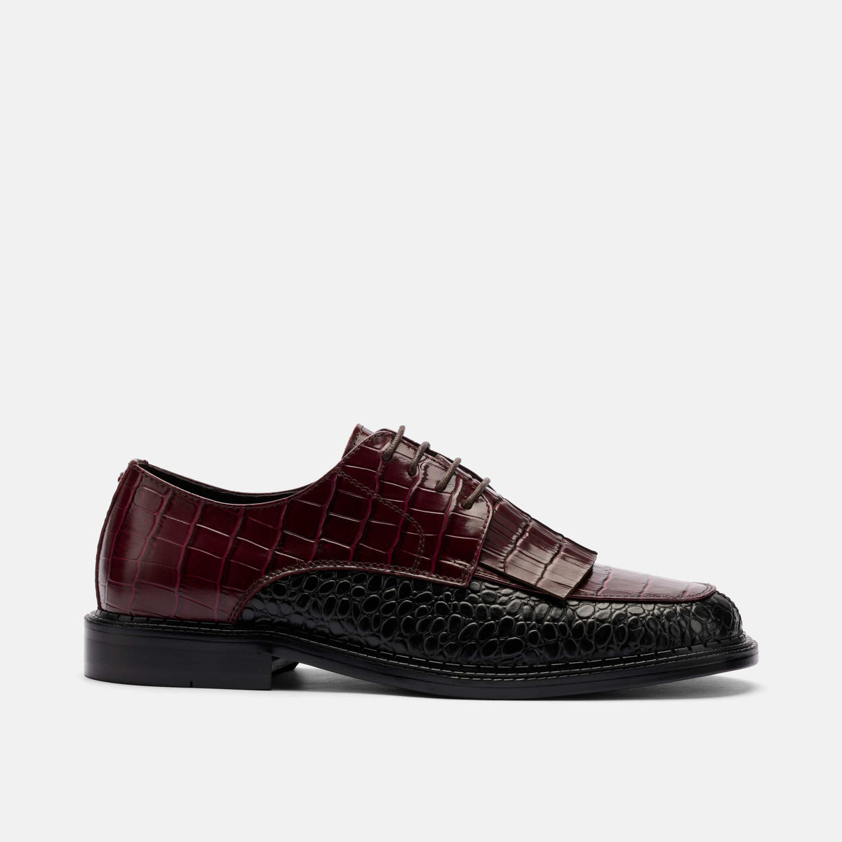 Weston Black/Burgundy Croc Leather Derby