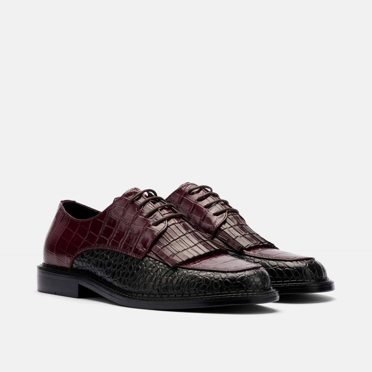 Weston Black/Burgundy Croc Leather Derby