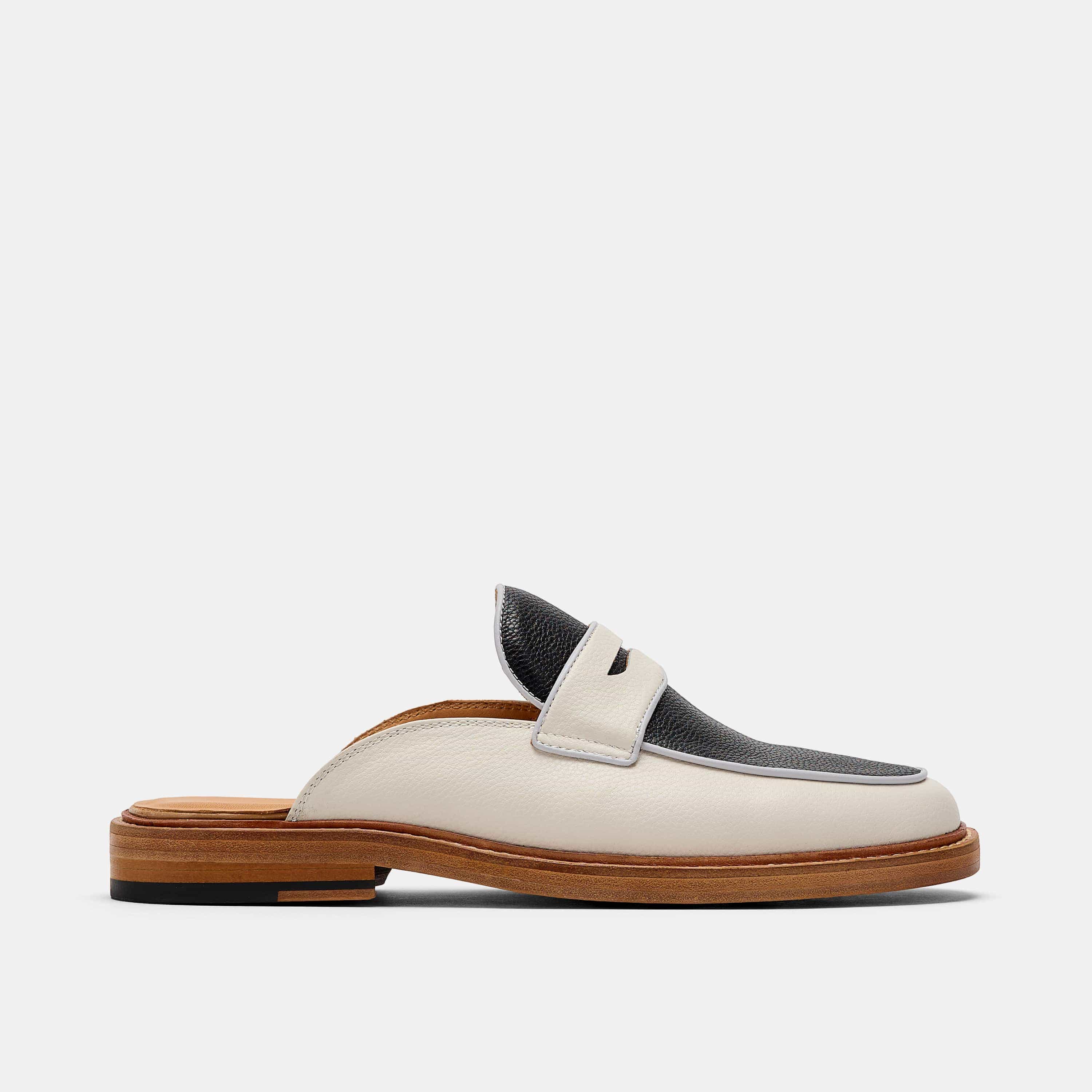 Del Mar White Black Loafer Mules