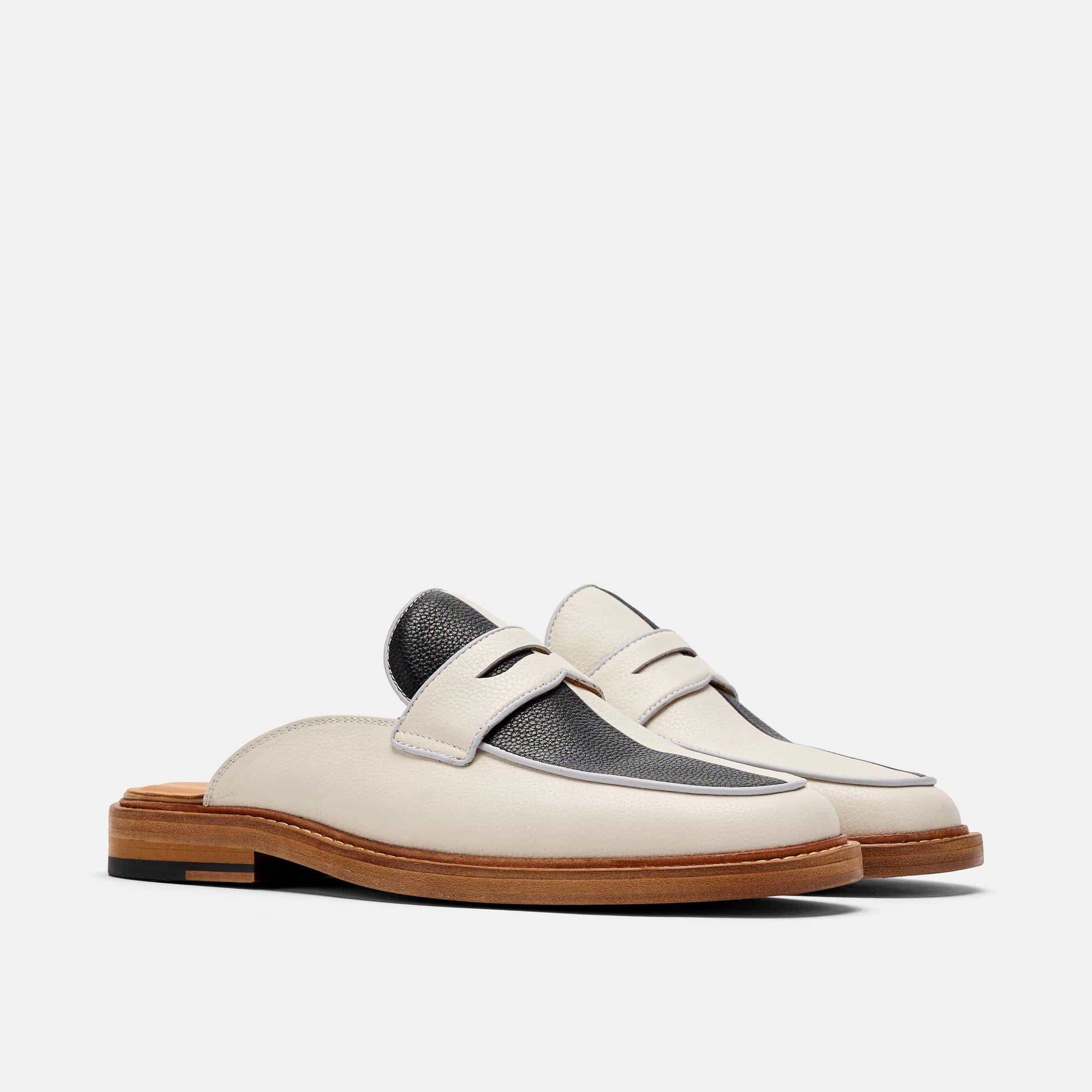 Del Mar White Black Loafer Mules