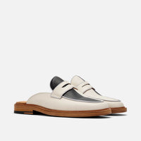 Del Mar White Black Loafer Mules