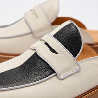 Del Mar White Black Loafer Mules