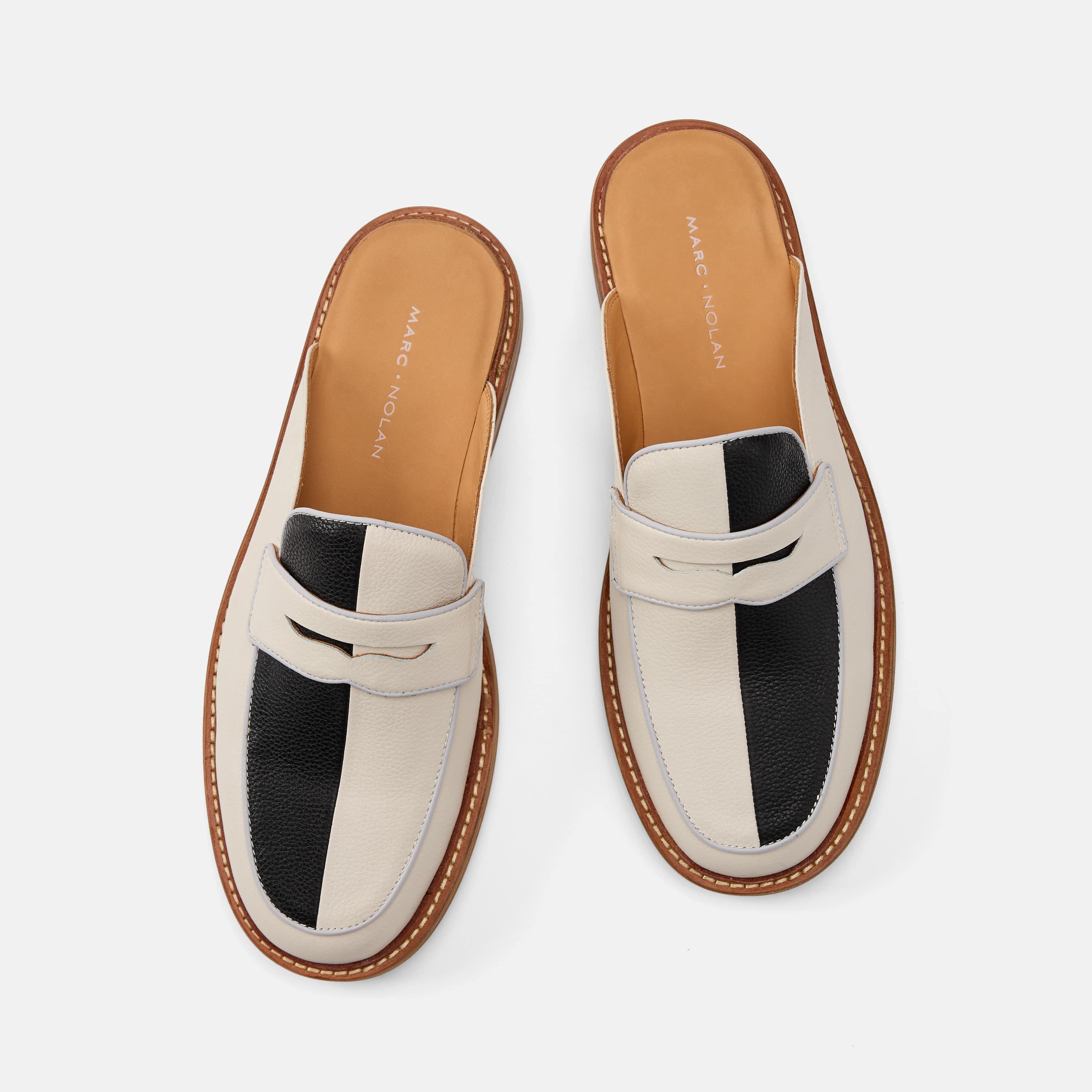 Del Mar White Black Loafer Mules