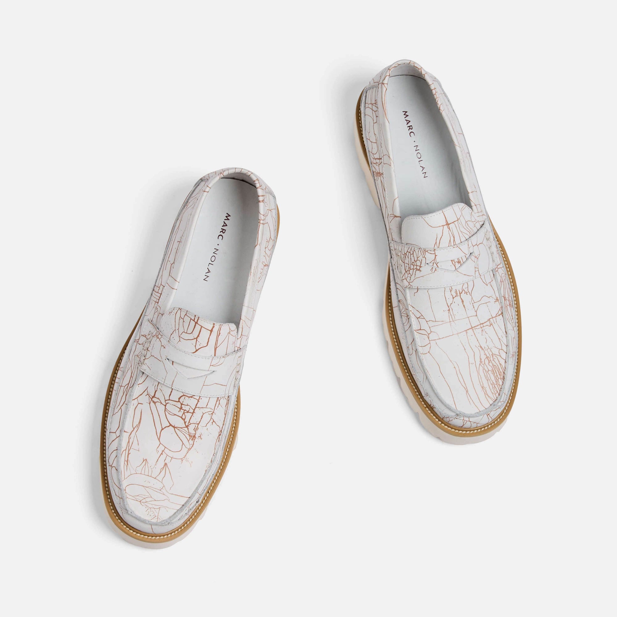 Adler White Marble Leather Penny Loafers
