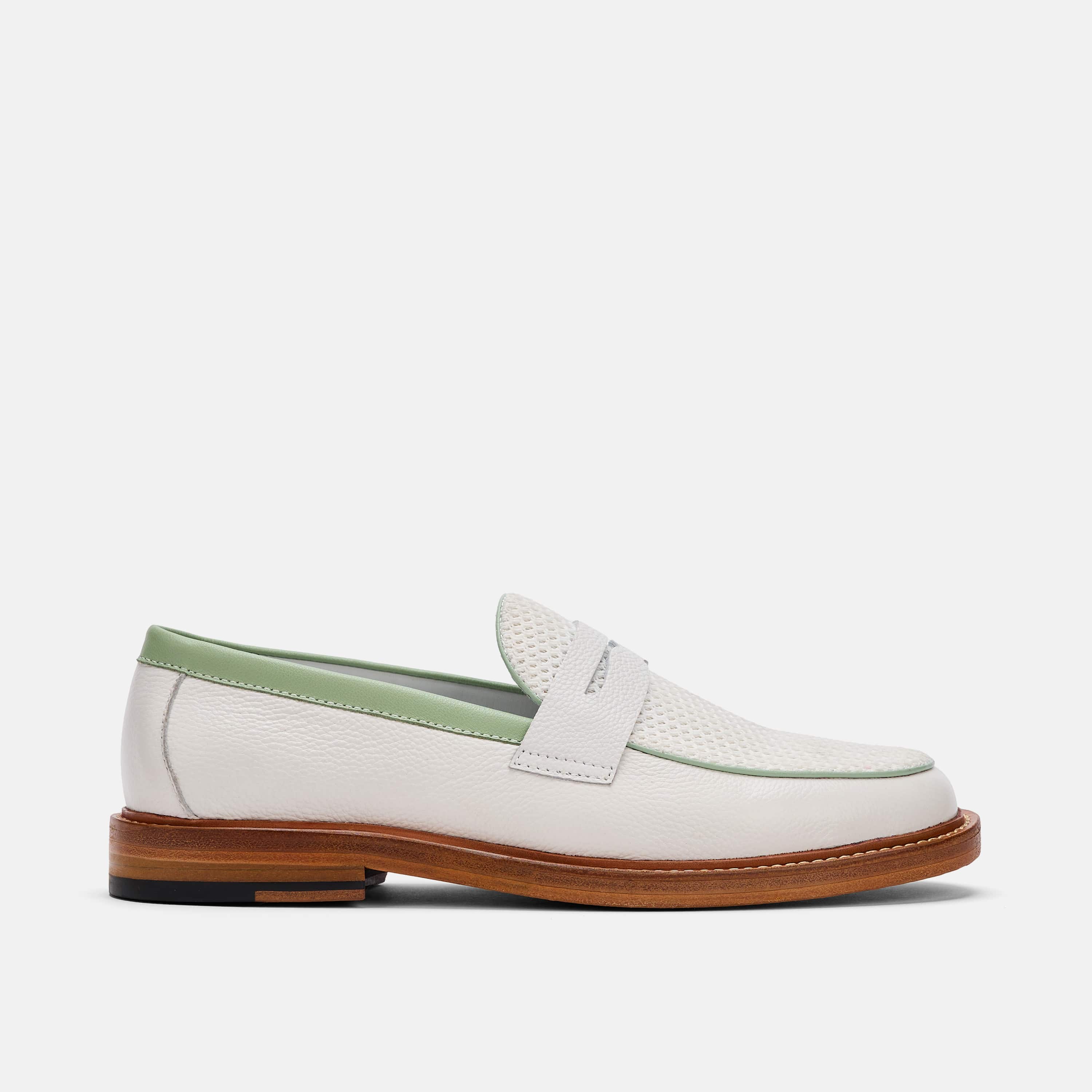 Calum White Mint Leather Penny Loafers