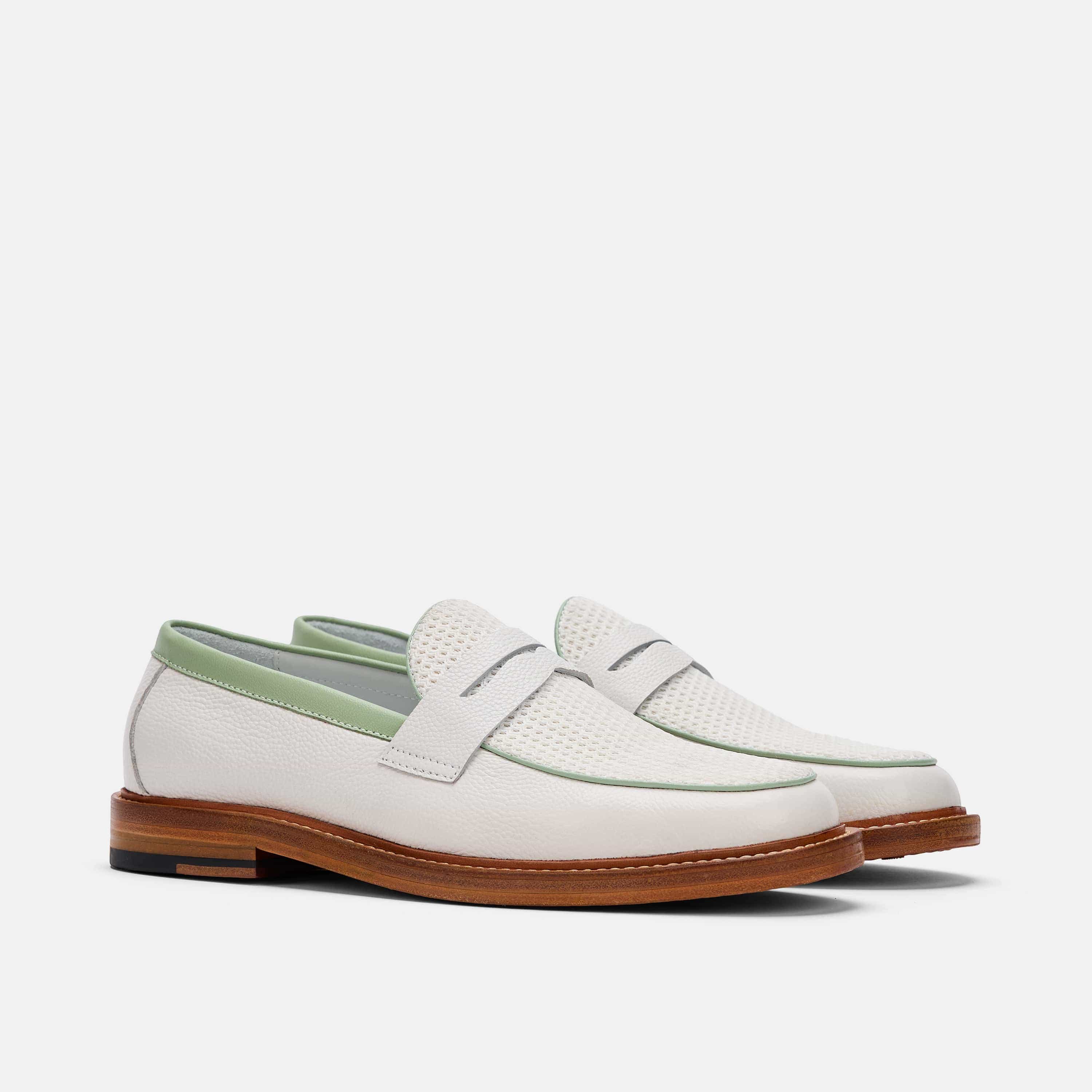 Calum White Mint Leather Penny Loafers