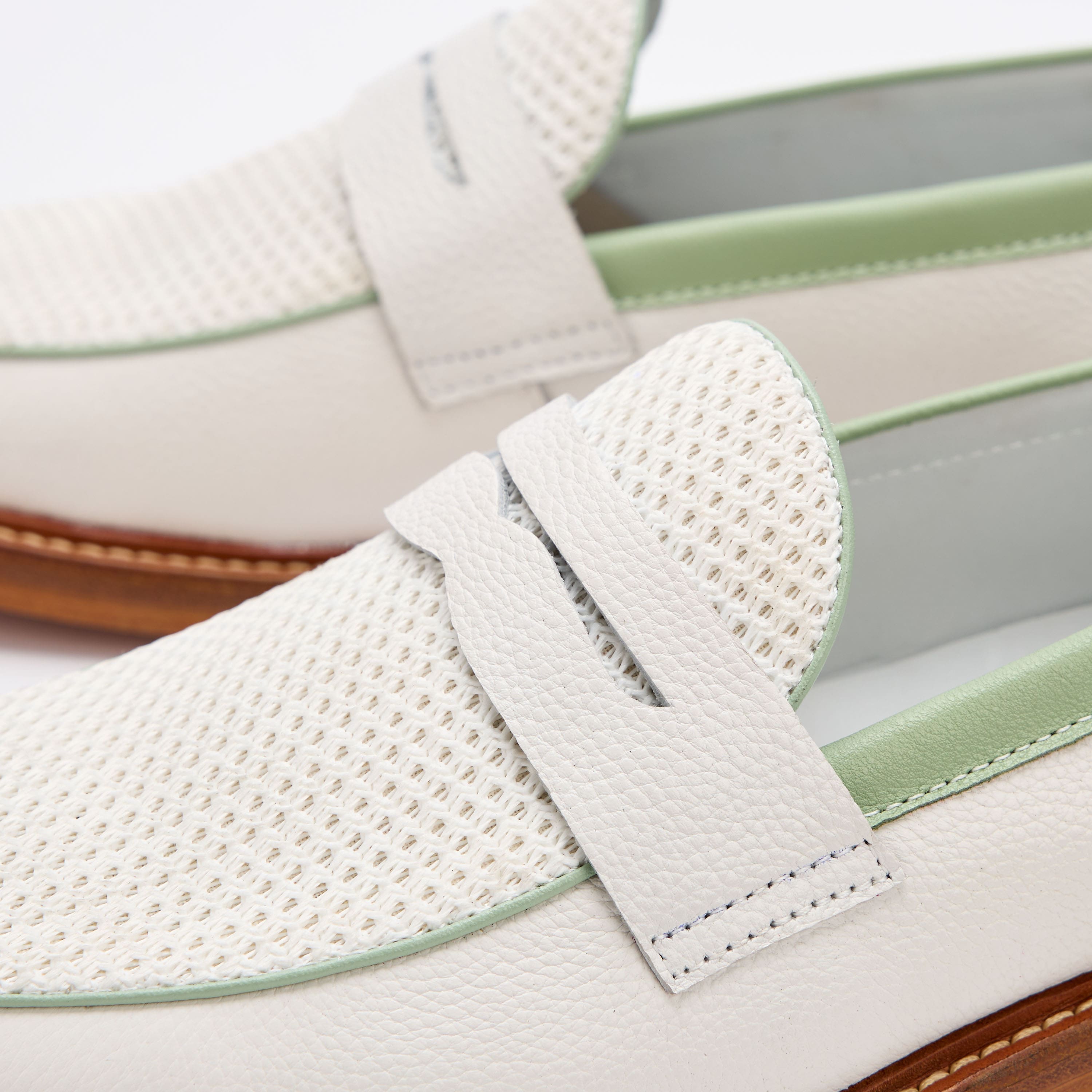 Calum White Mint Leather Penny Loafers