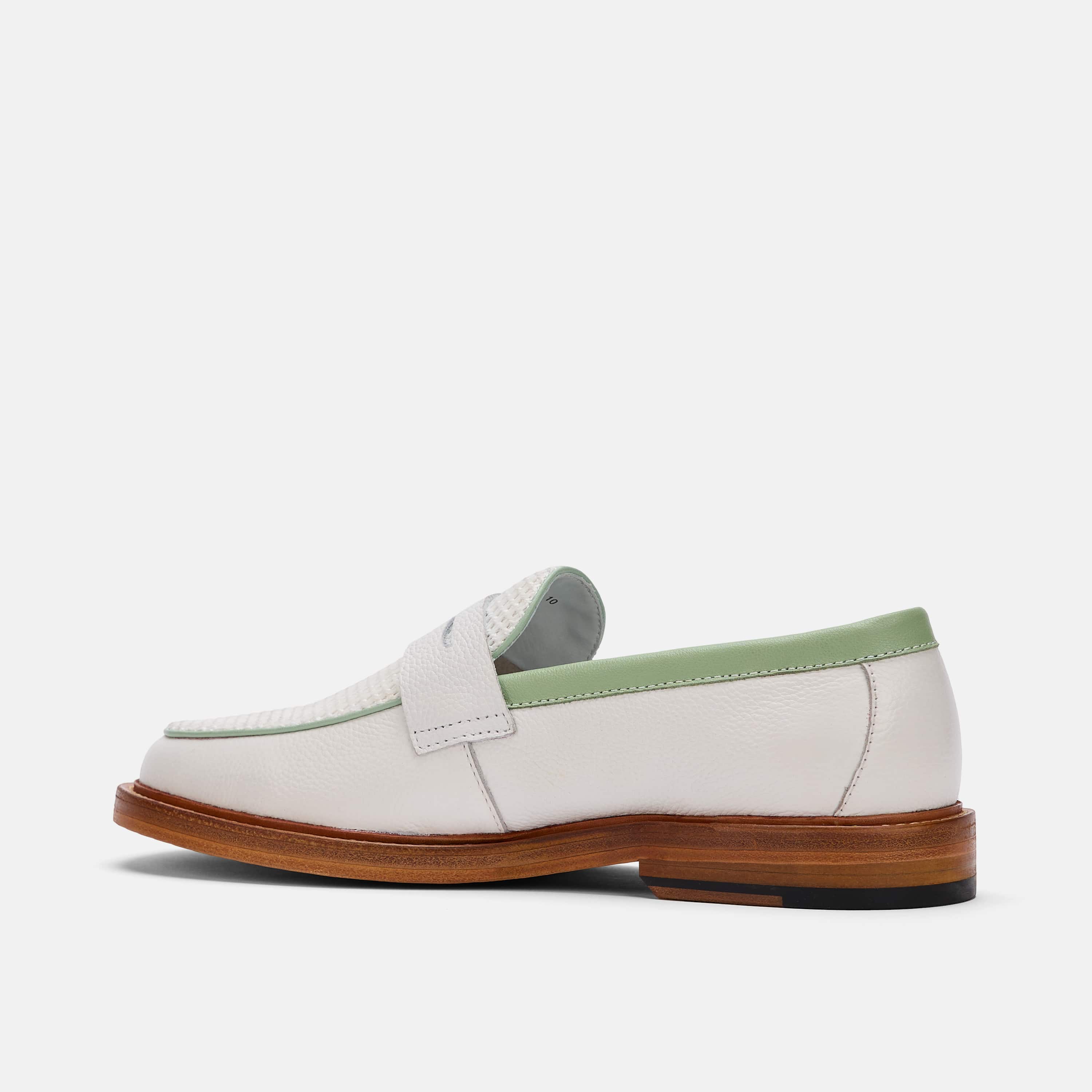 Calum White Mint Leather Penny Loafers