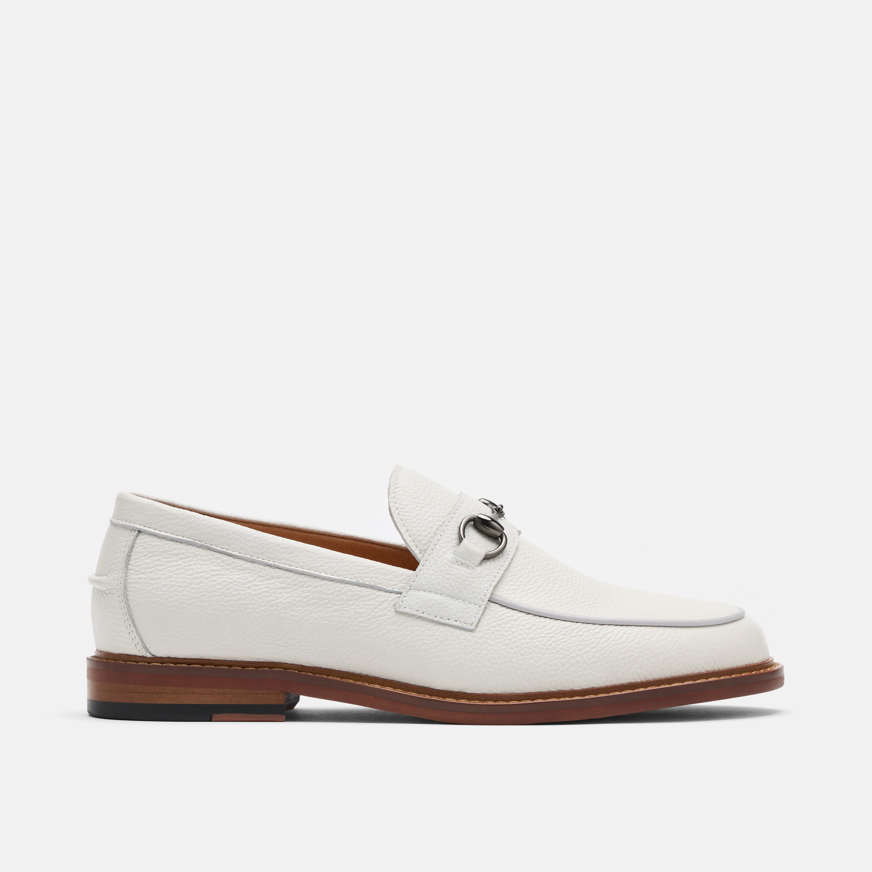 Boardwalk White Pebble Leather Horse-Bit Loafers