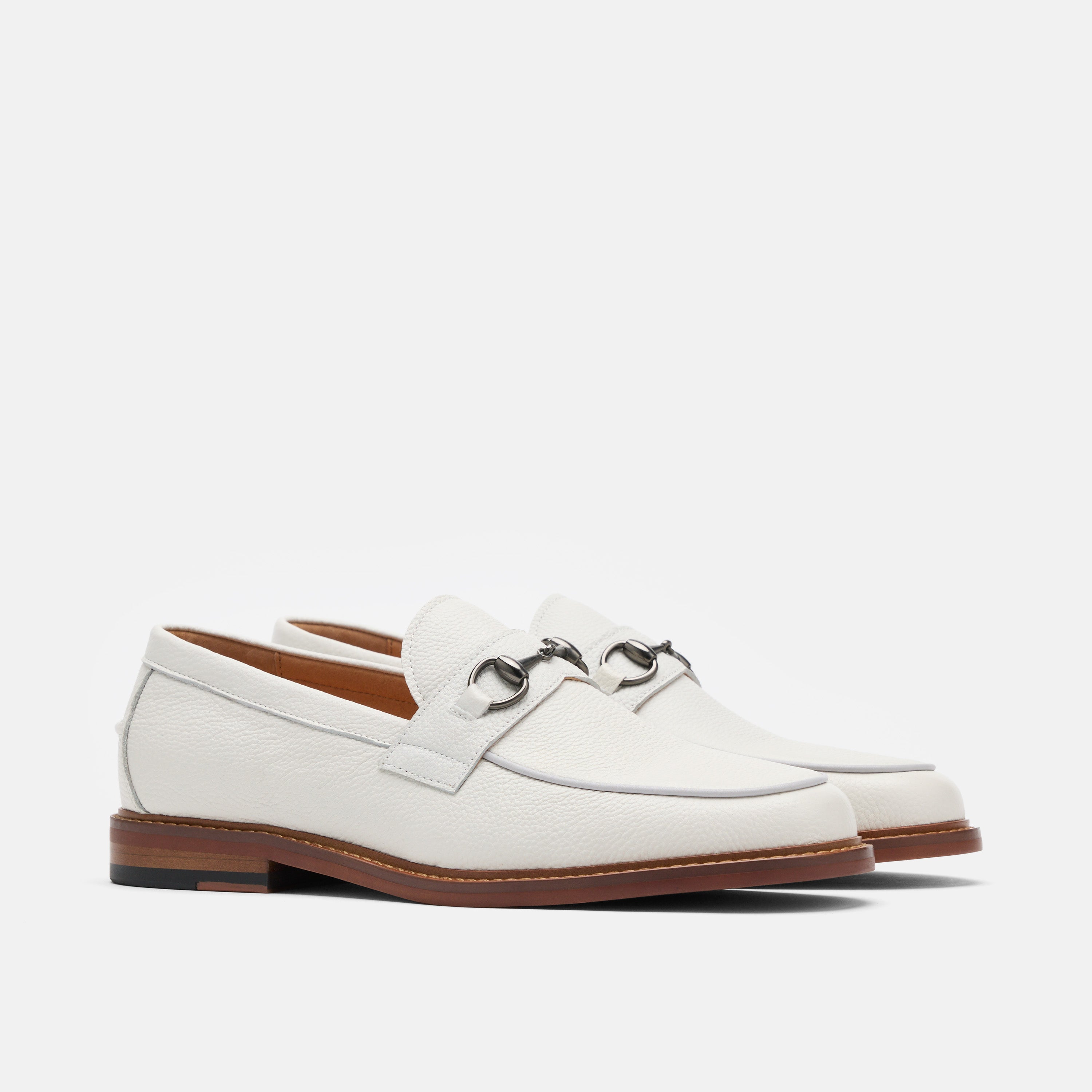 Boardwalk White Pebble Leather Horse-Bit Loafers