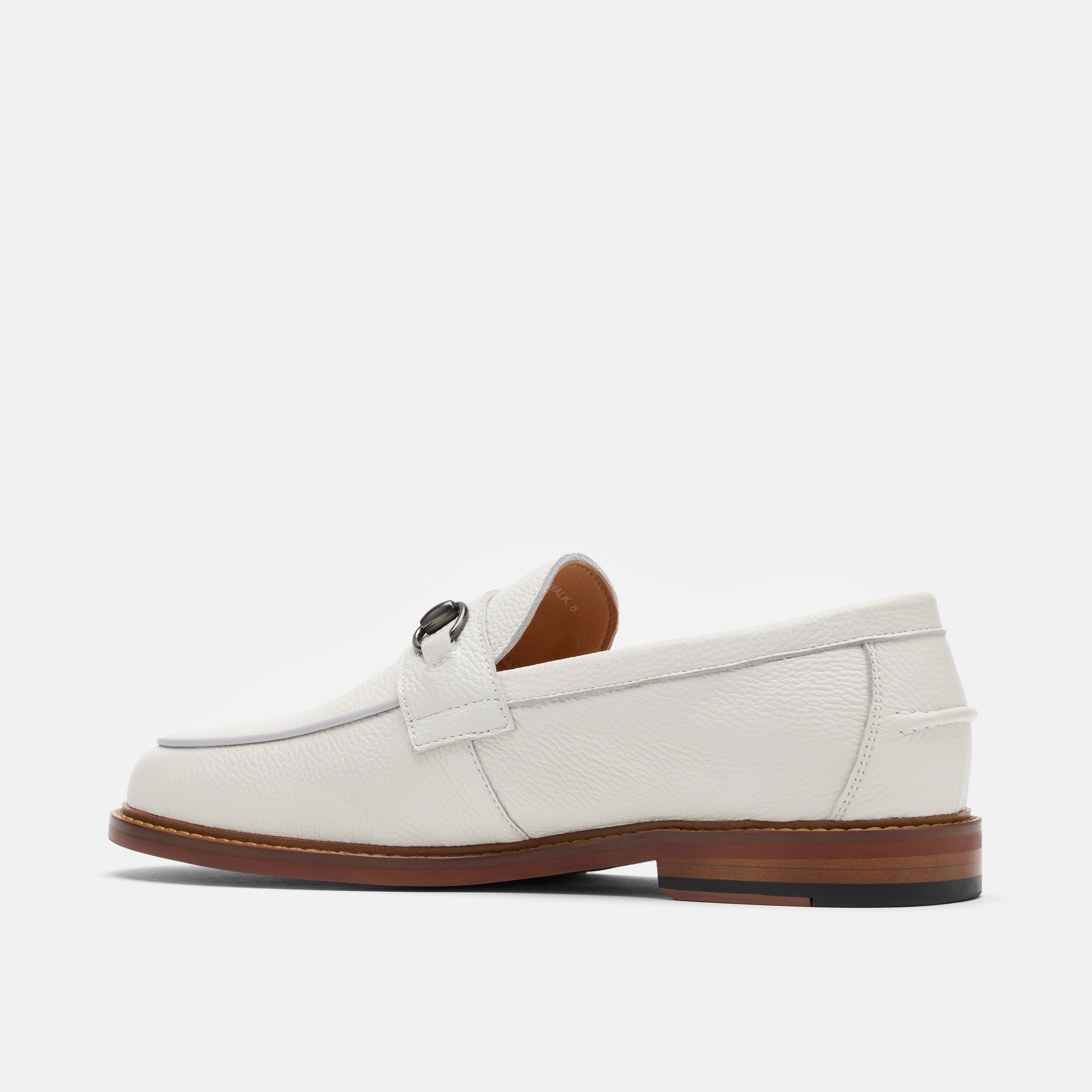 Boardwalk White Pebble Leather Horse-Bit Loafers