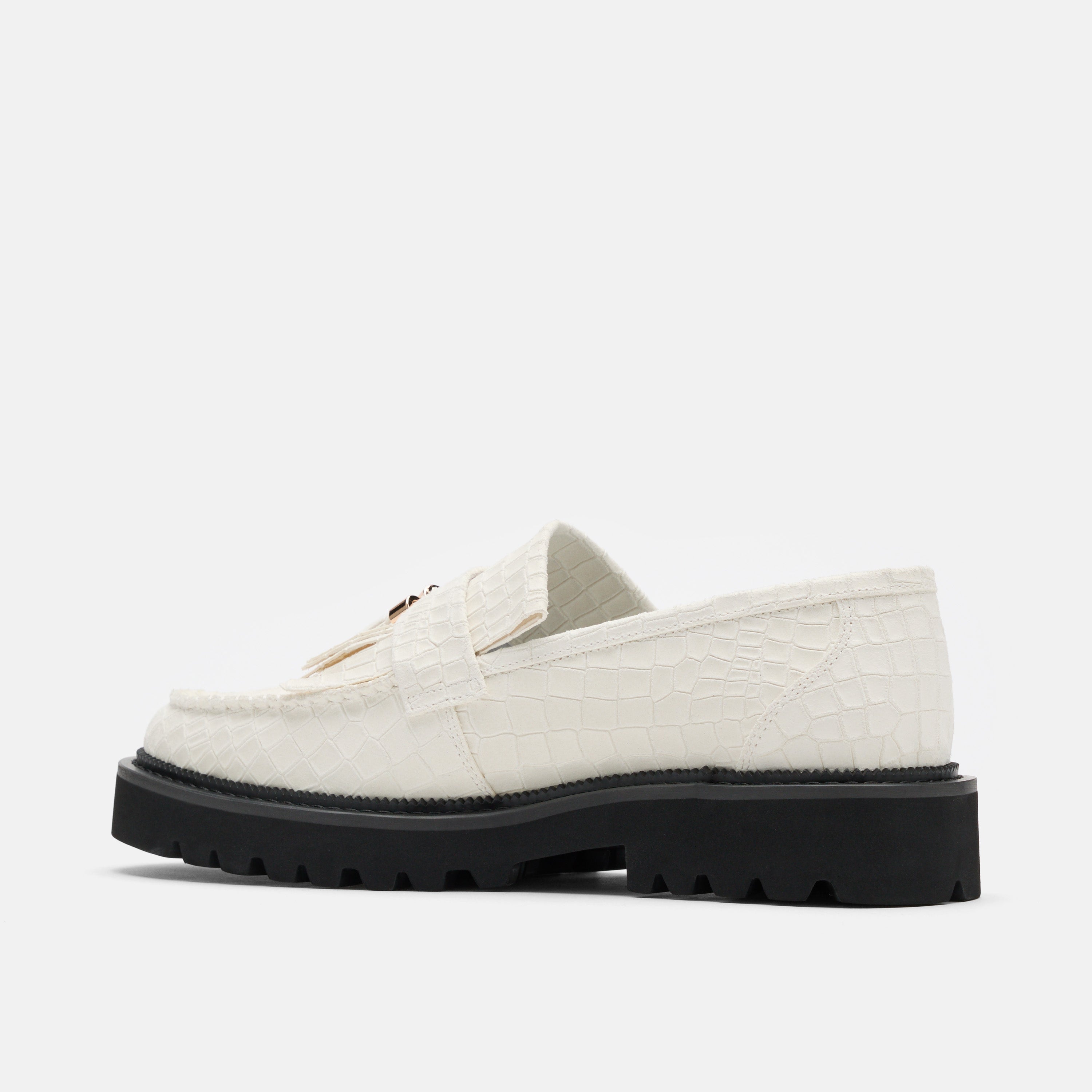 Journey White Croc Suede Lug Tassel Loafer