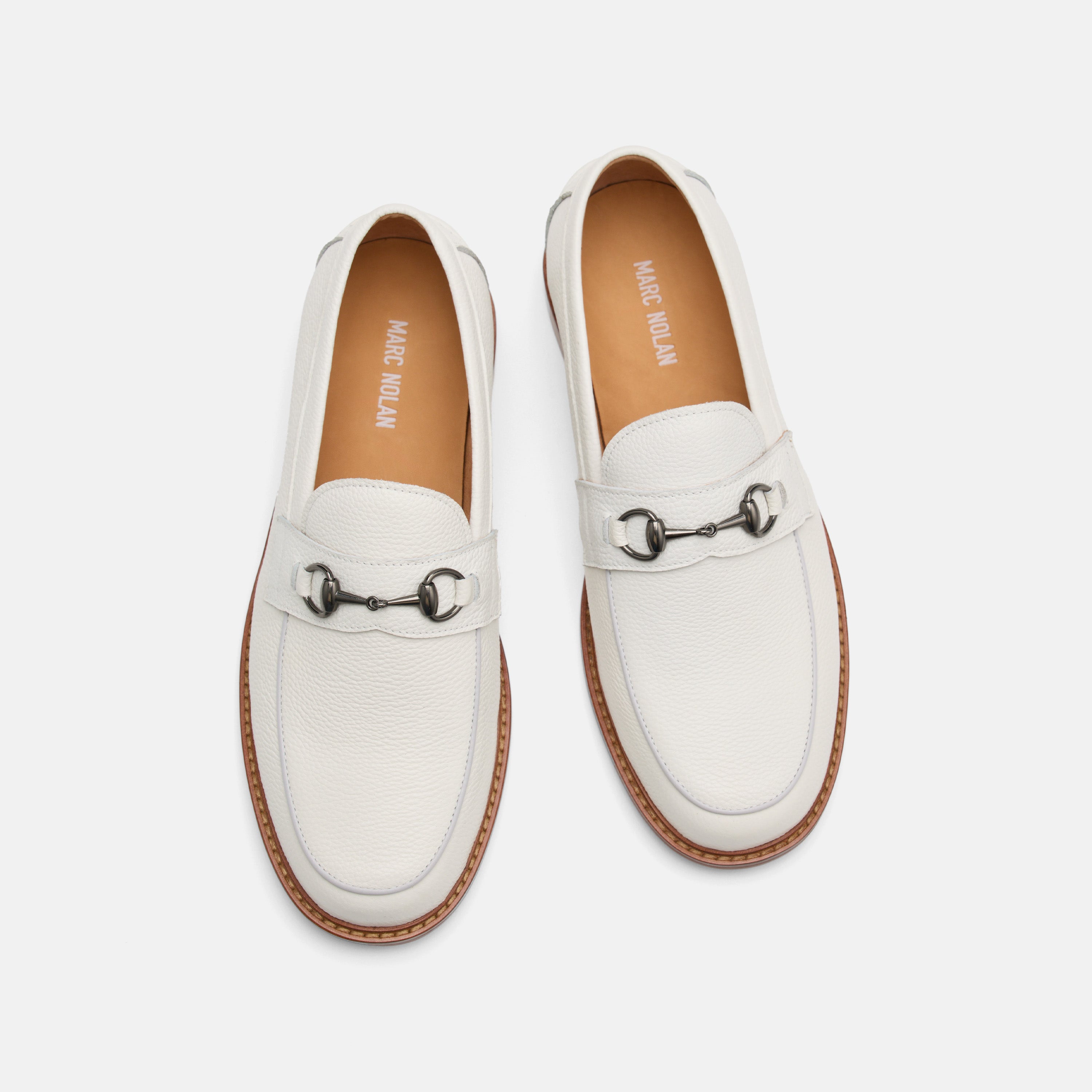 Boardwalk White Pebble Leather Horse-Bit Loafers