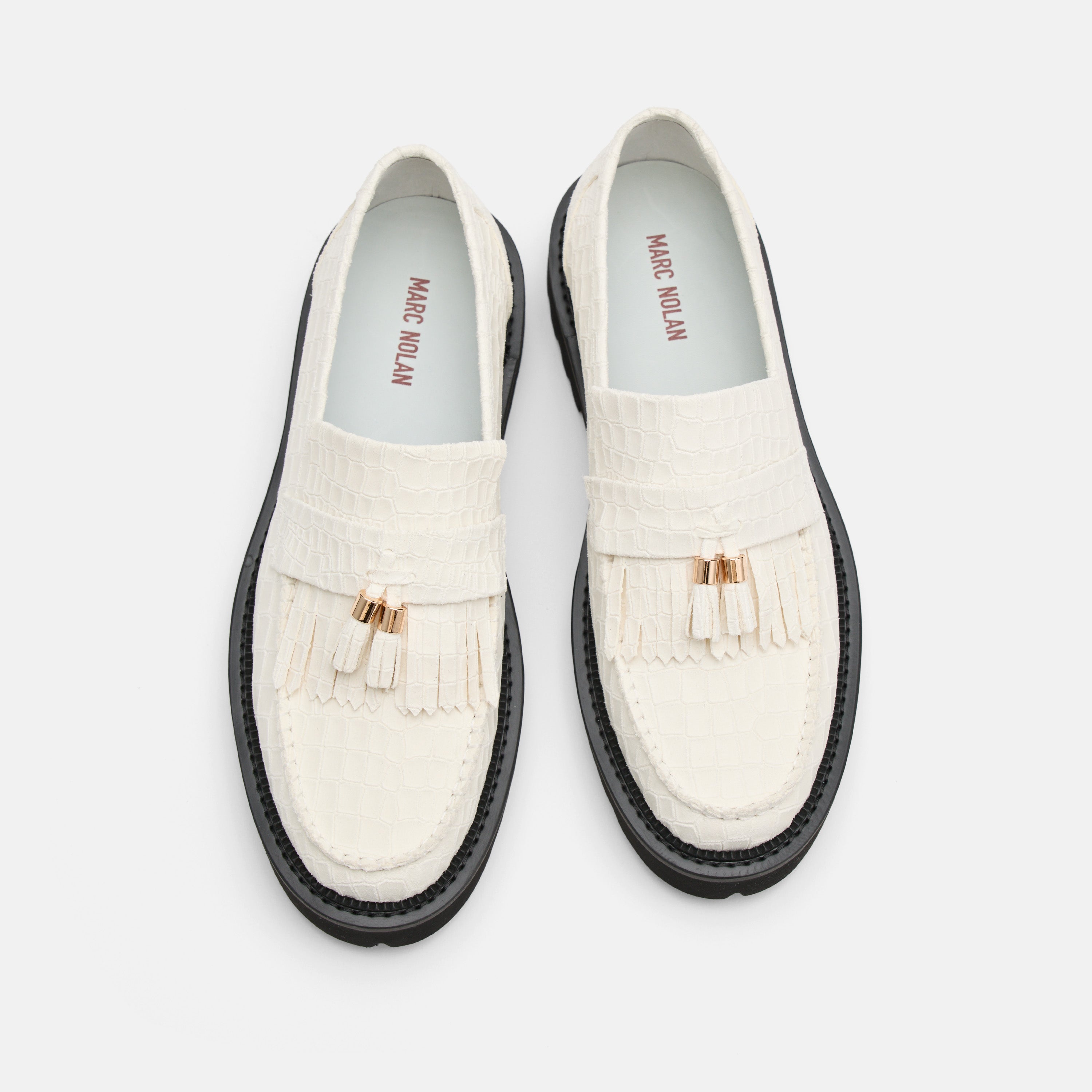 Journey White Croc Suede Lug Tassel Loafer