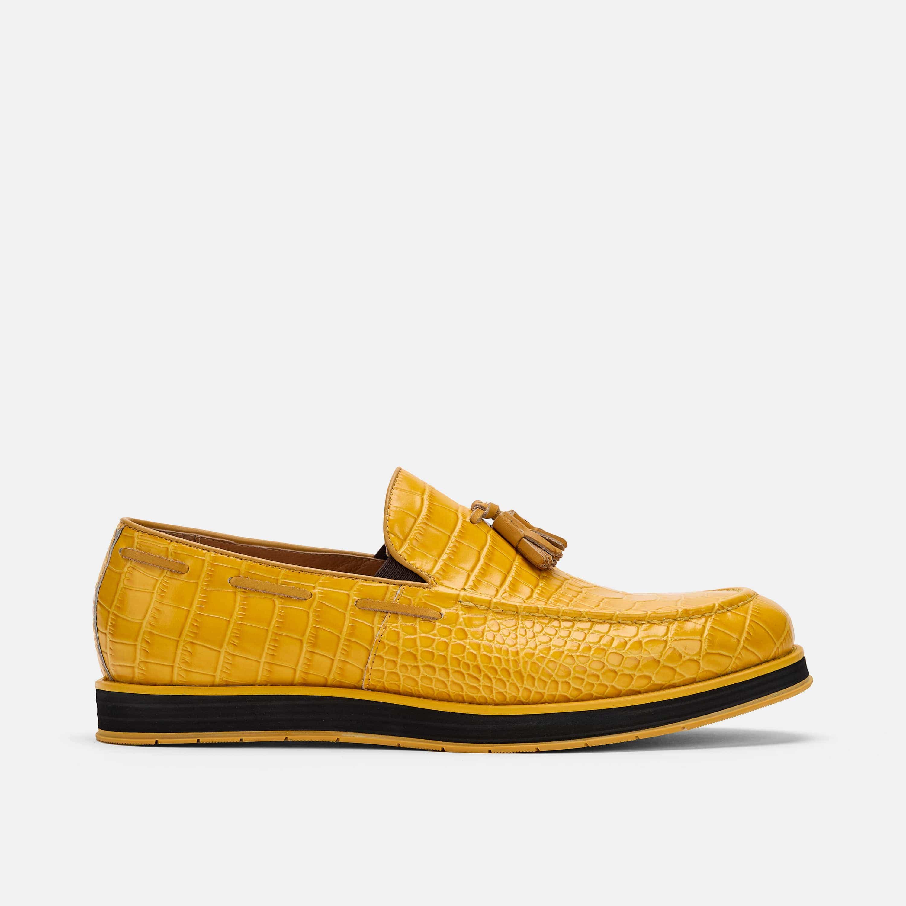 Apollo Yellow Crocskin Tassel Loafers