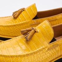 Apollo Yellow Crocskin Tassel Loafers