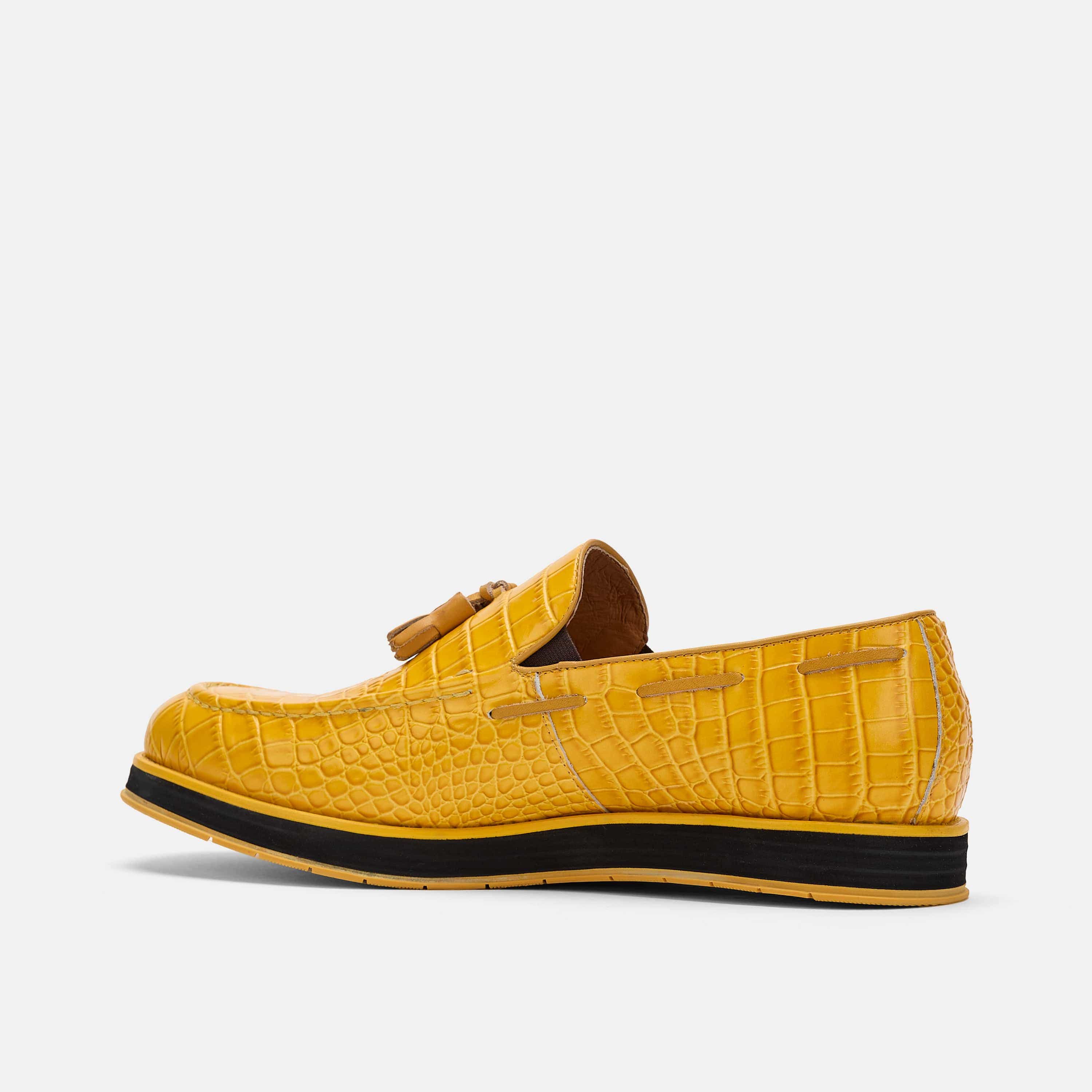 Apollo Yellow Crocskin Tassel Loafers