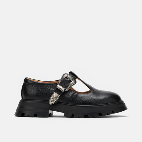 Charli Black Leather Lug Mary Janes