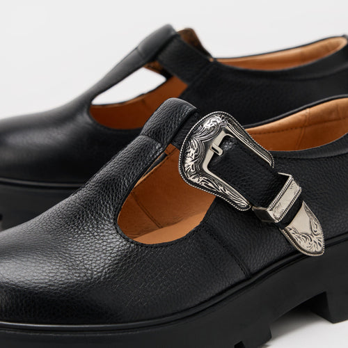 Charli Black Leather Lug Mary Janes