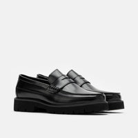 Adler Black Leather Lug Penny Loafers