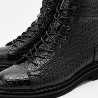 Aiden Black Croc Leather Combat Boots