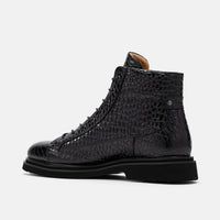 Aiden Black Croc Leather Combat Boots