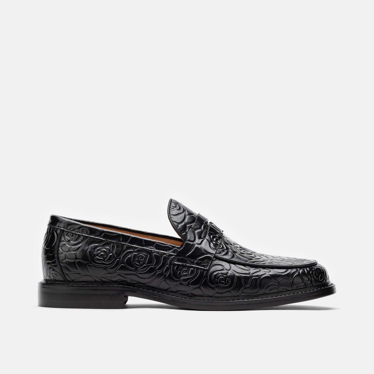 Men\'s Black Floral Synthetic Classic Penny Loafers & Slip-On Dress Shoes Loafer Black Floral Casual Shoes for Men for sale | eBay main image 4