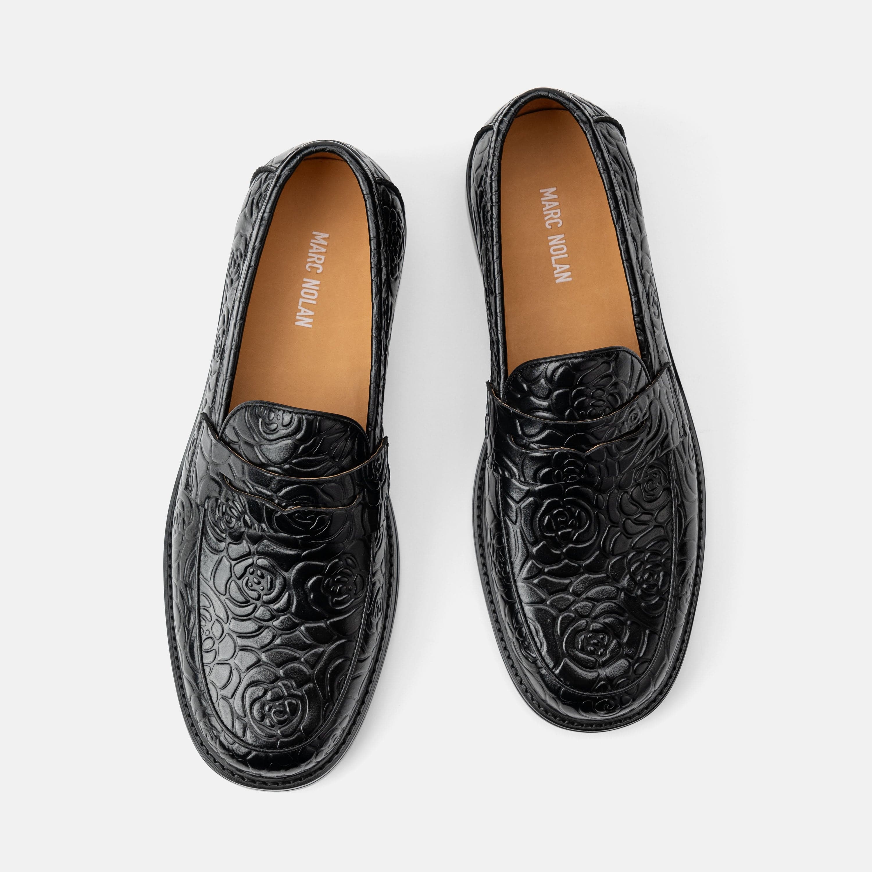 Calum Black Floral Leather Penny Loafers